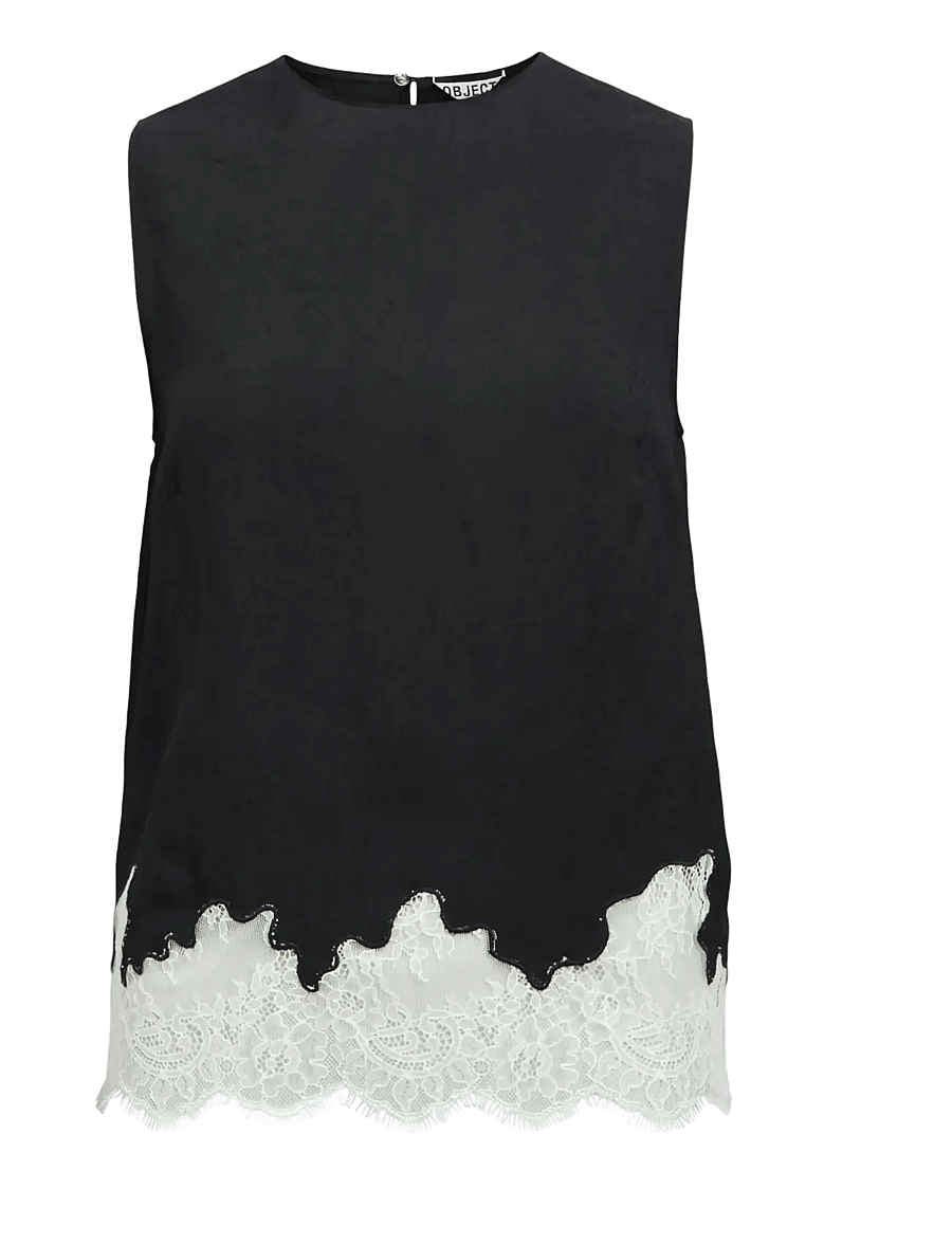 Object - OBJDALME SL LACE TOP E AW FAIR 25 - ermalausar blússur - black - 1