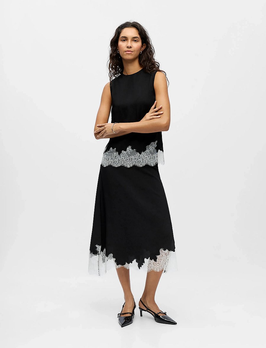 Object - OBJDALME SL LACE TOP E AW FAIR 25 - ermalausar blússur - black - 0