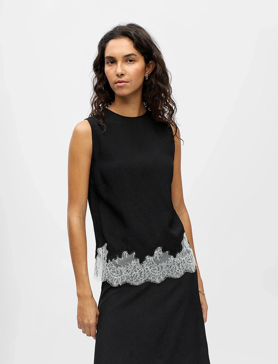 Object - OBJDALME SL LACE TOP E AW FAIR 25 - ermalausar blússur - black - 5