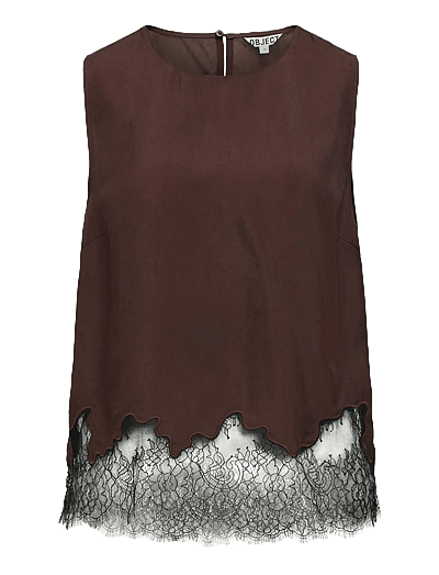 Object OBJDALME SL LACE TOP E AW FAIR 25 - T-shirts & Tops - SEAL BROWN / brown