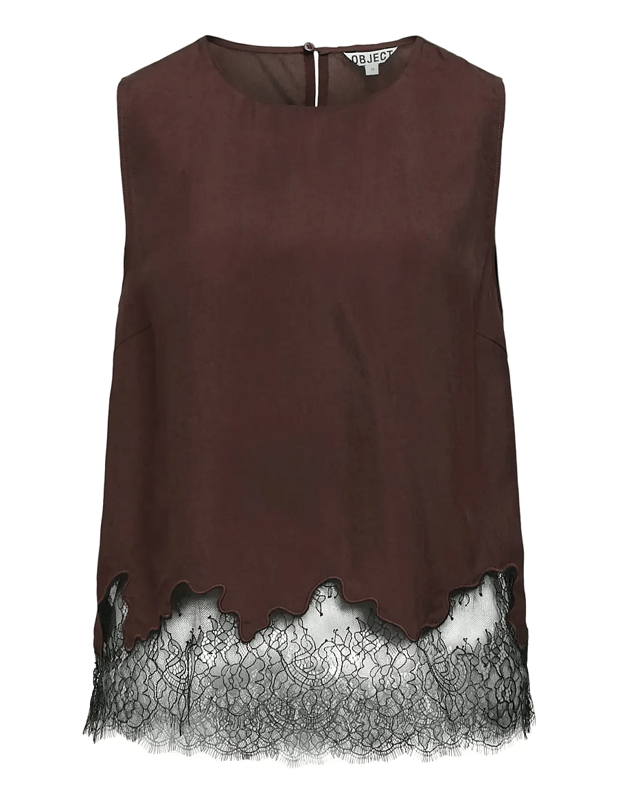 Object - OBJDALME SL LACE TOP E AW FAIR 25 - Ærmeløse bluser - seal brown - 1