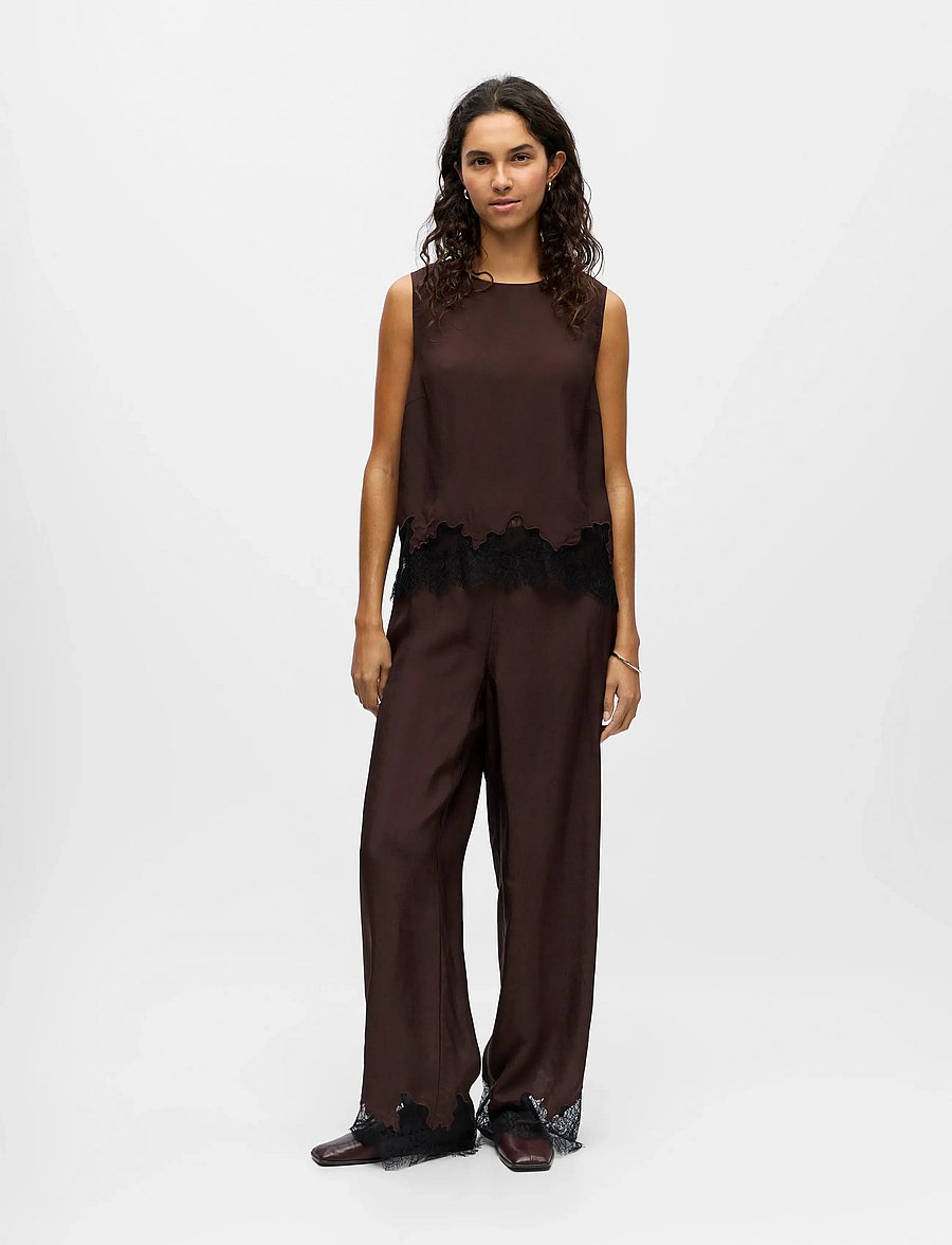 Object - OBJDALME SL LACE TOP E AW FAIR 25 - Ærmeløse bluser - seal brown - 0