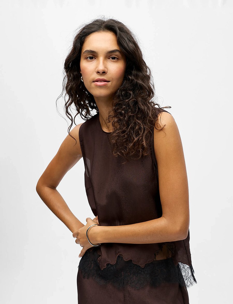 Object - OBJDALME SL LACE TOP E AW FAIR 25 - Ærmeløse bluser - seal brown - 3