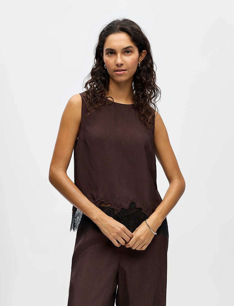 Object - OBJDALME SL LACE TOP E AW FAIR 25 - Ærmeløse bluser - seal brown - 5