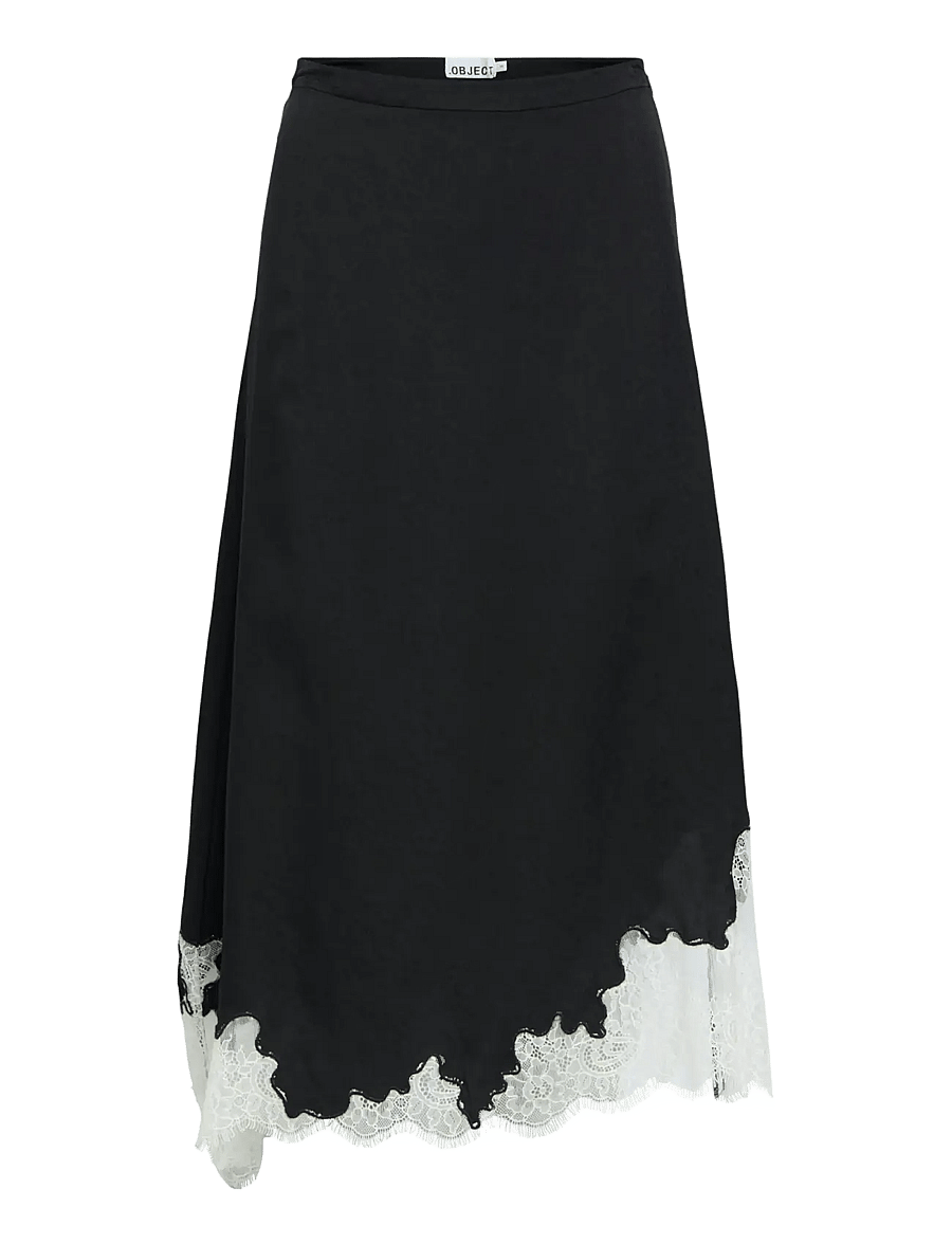 Object - OBJDALME MW LONG LACE SKIRT E AW FAIR 25 - satiinseelikud - black - 1