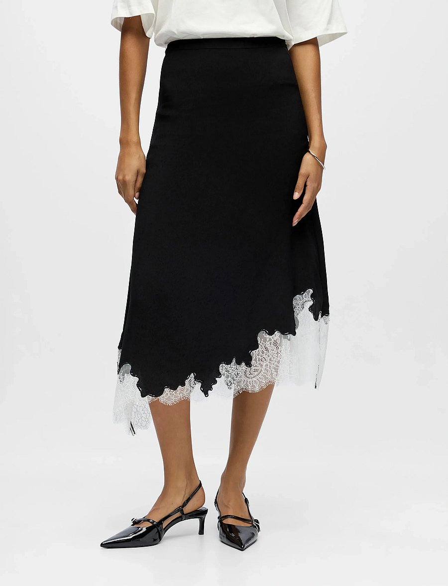 Object - OBJDALME MW LONG LACE SKIRT E AW FAIR 25 - satiinseelikud - black - 0