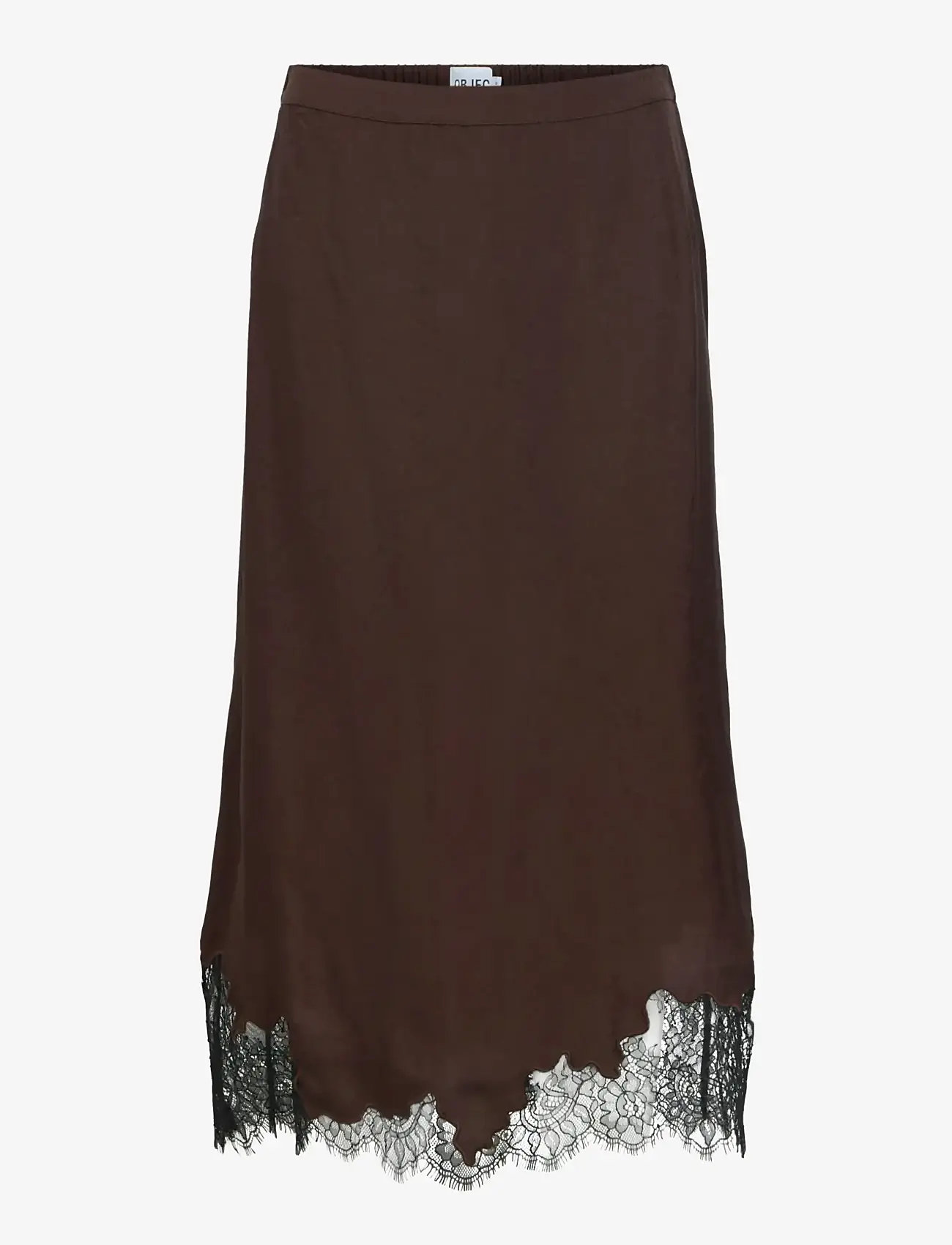 Object - OBJDALME MW LONG LACE SKIRT E AW FAIR 25 - satinkjolar - seal brown - 0