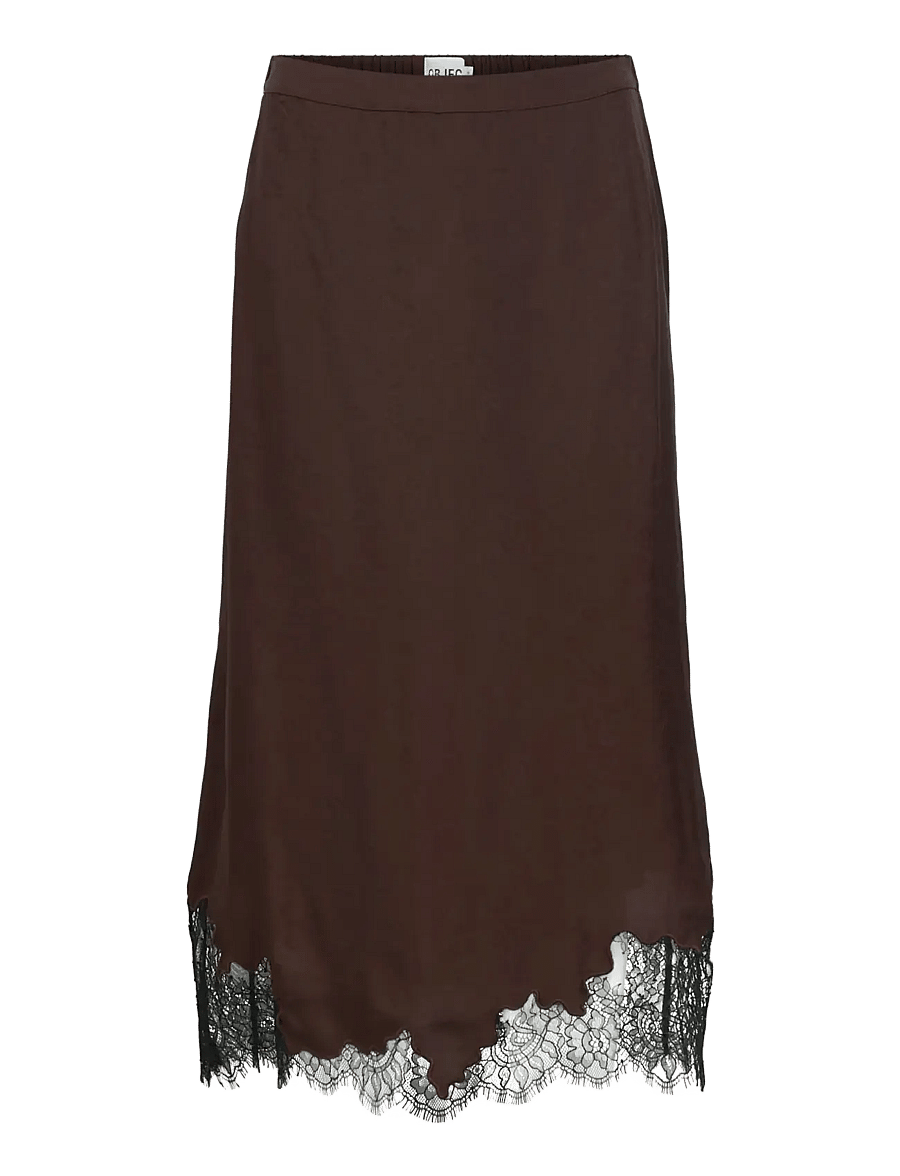 Object - OBJDALME MW LONG LACE SKIRT E AW FAIR 25 - satiinseelikud - seal brown - 1
