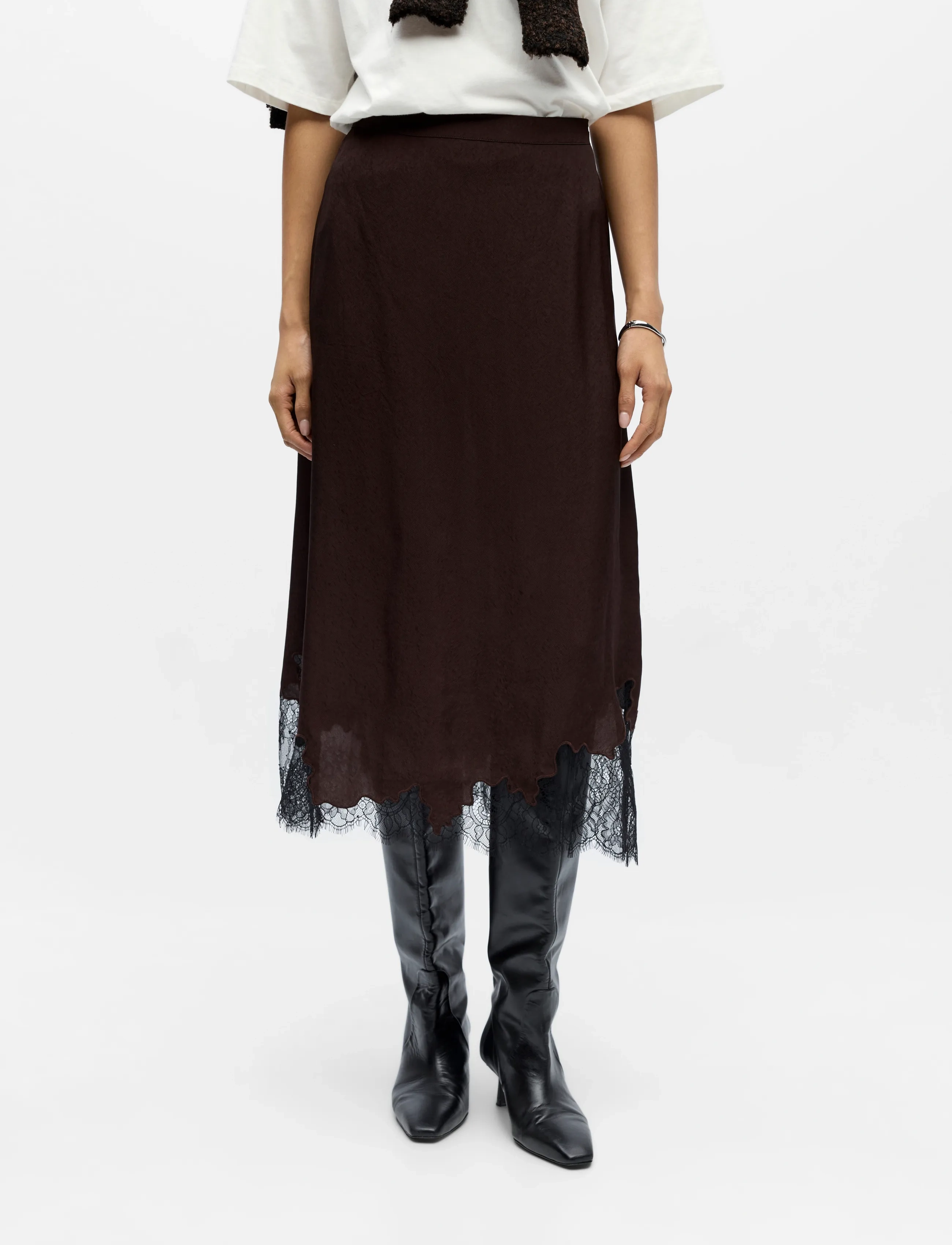 Object OBJDALME MW LONG LACE SKIRT E AW FAIR 25 - Maxi Röcke - SEAL BROWN / brown
