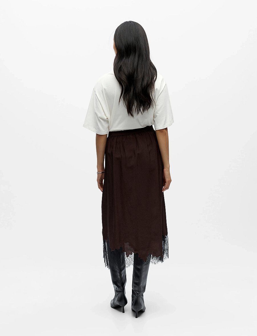 Object - OBJDALME MW LONG LACE SKIRT E AW FAIR 25 - satiinseelikud - seal brown - 2