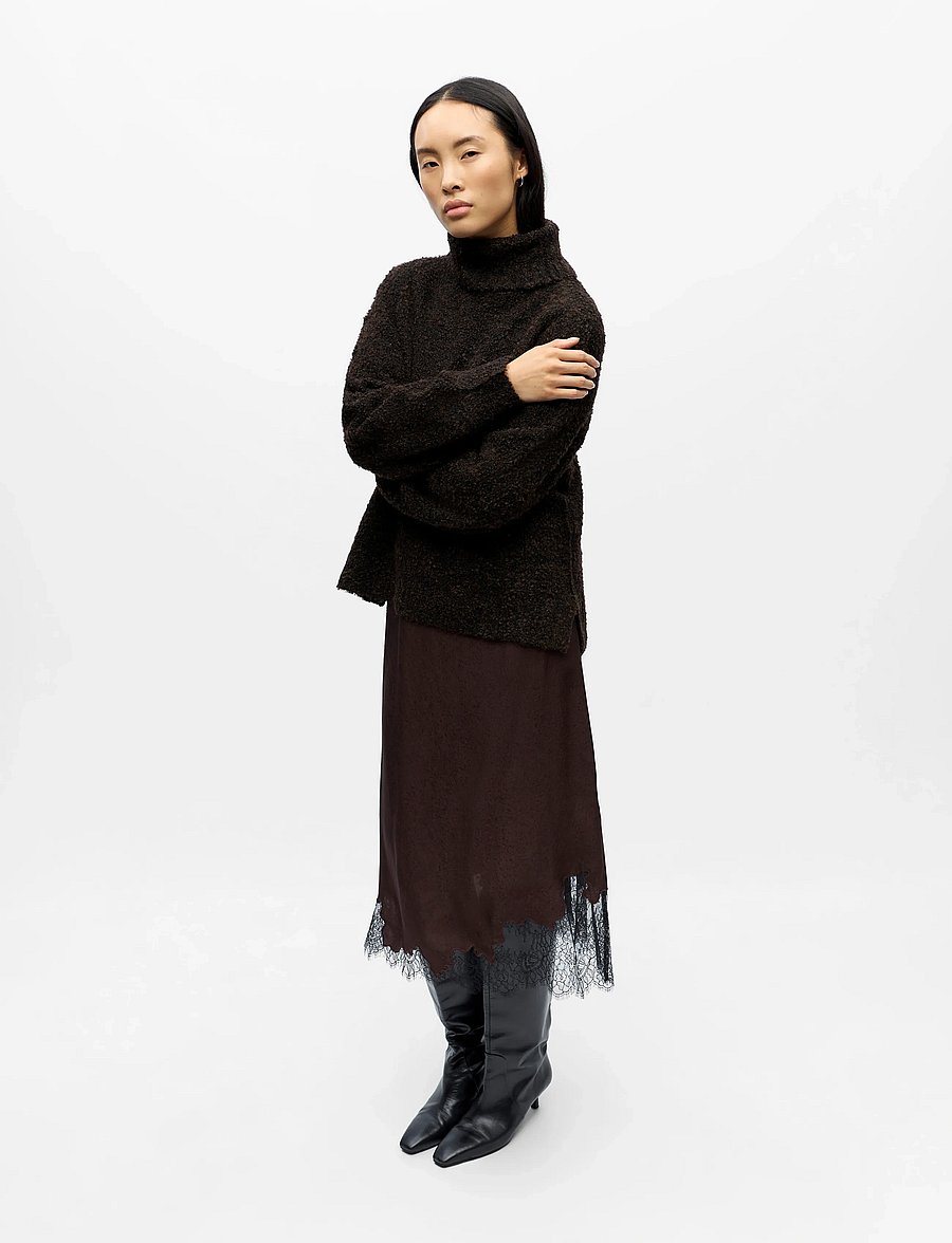 Object - OBJDALME MW LONG LACE SKIRT E AW FAIR 25 - satiinseelikud - seal brown - 3