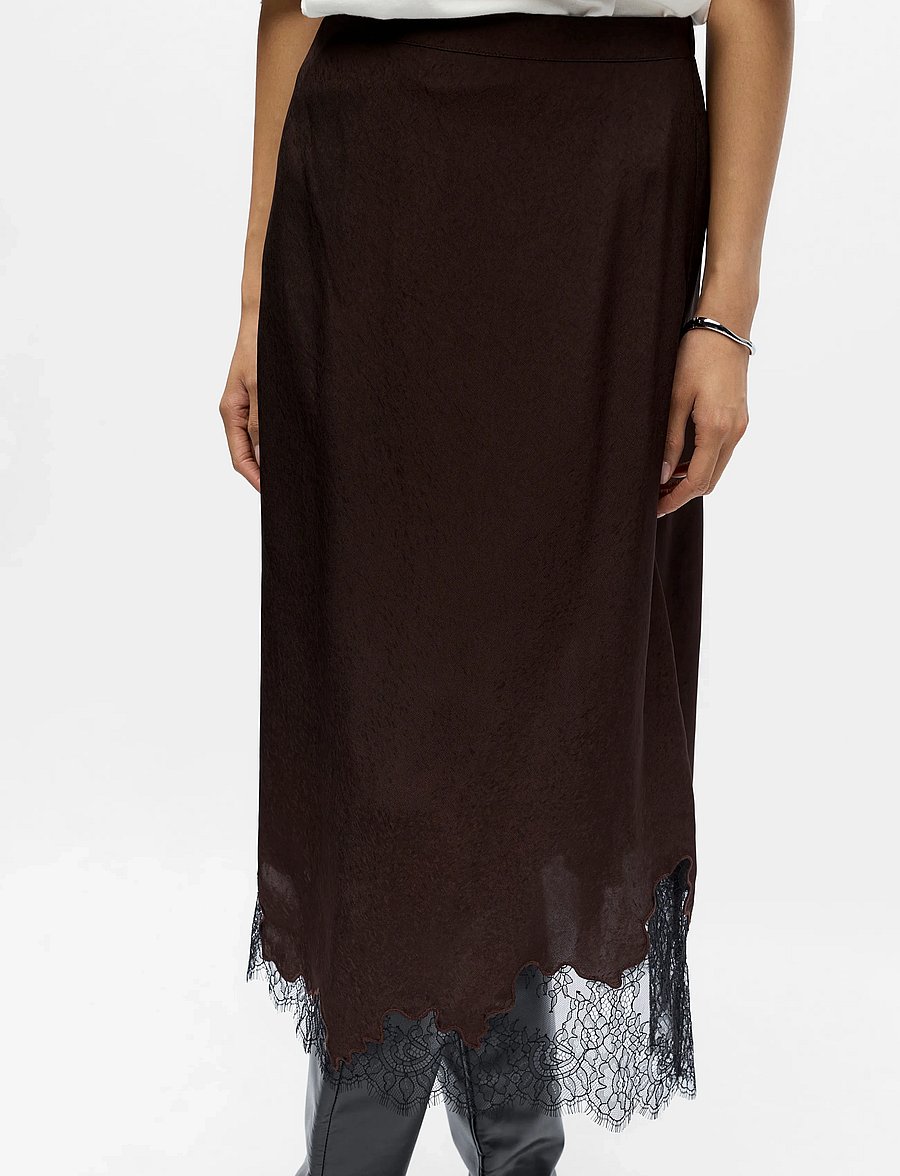 Object - OBJDALME MW LONG LACE SKIRT E AW FAIR 25 - satiinseelikud - seal brown - 4