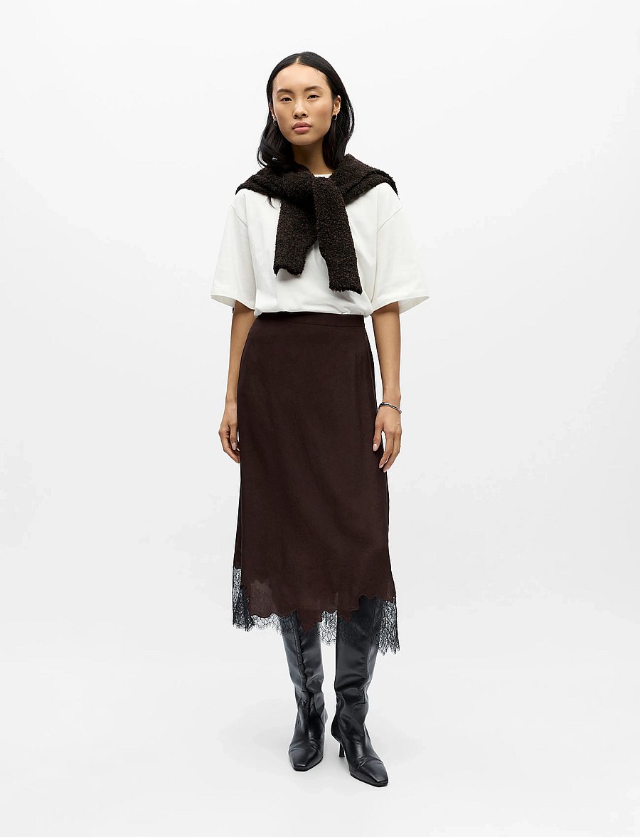 Object - OBJDALME MW LONG LACE SKIRT E AW FAIR 25 - satiinseelikud - seal brown - 5