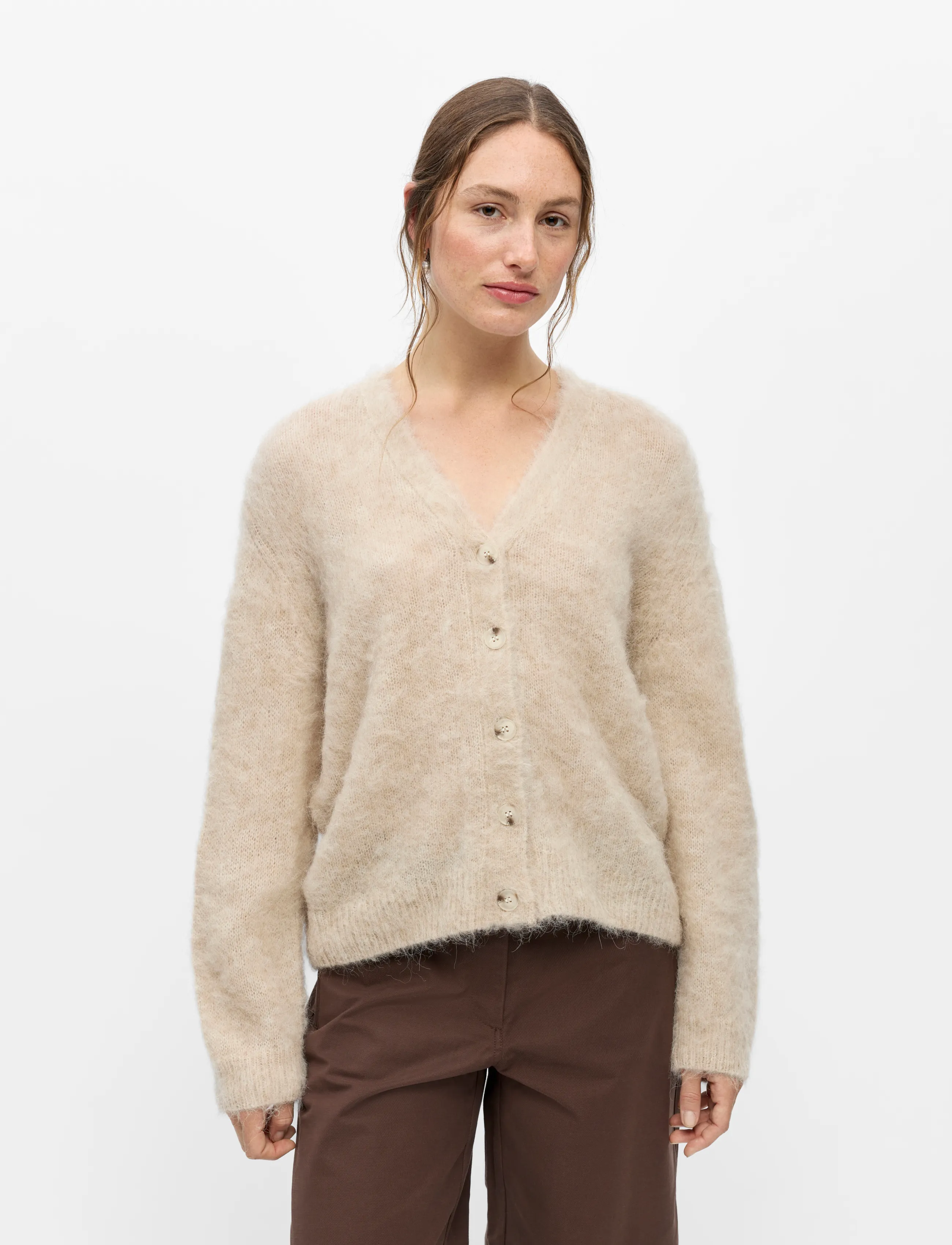 Object Objharry L/S Lo Knit Cardigan Noos, Kvinder, Strikket Cardigan, Cream, Str: L