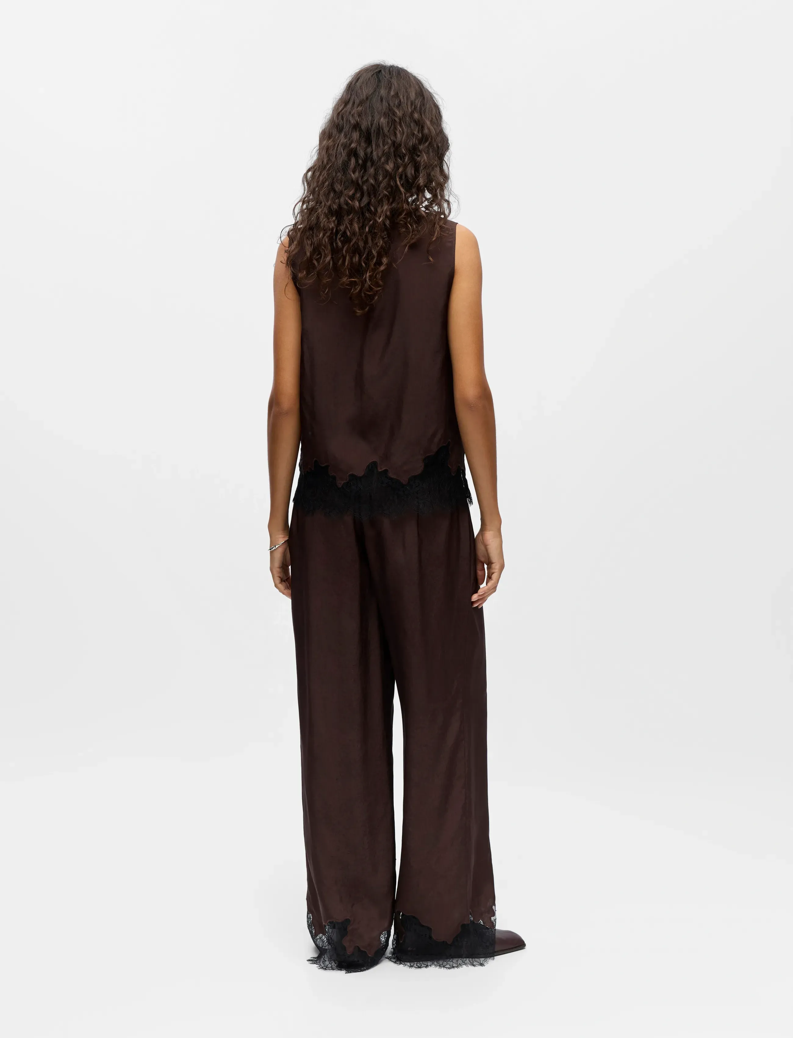 Object - OBJDALME MW LACE PANTS E AW FAIR - peoriided outlet-hindadega - seal brown - 3