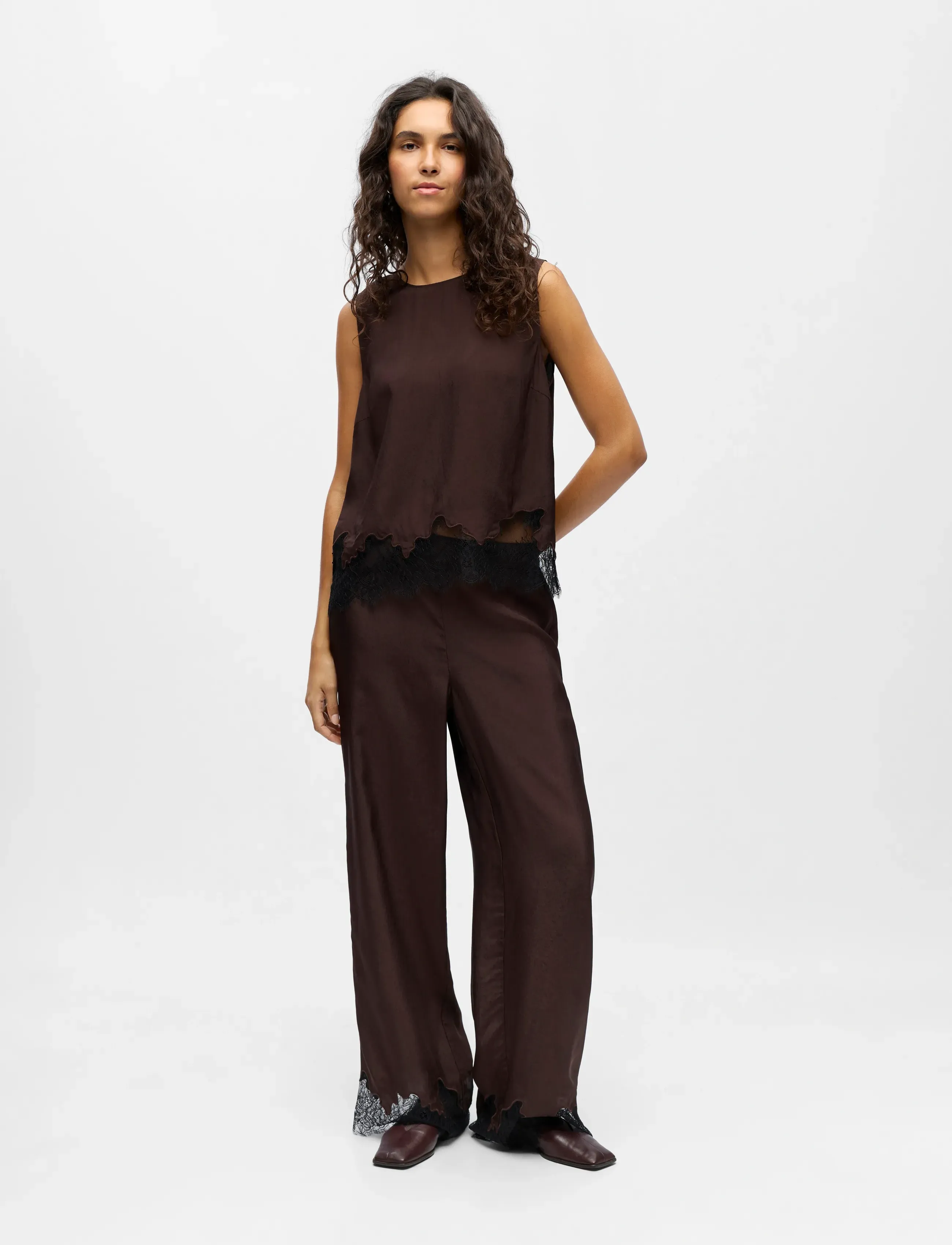Object - OBJDALME MW LACE PANTS E AW FAIR - peoriided outlet-hindadega - seal brown - 5