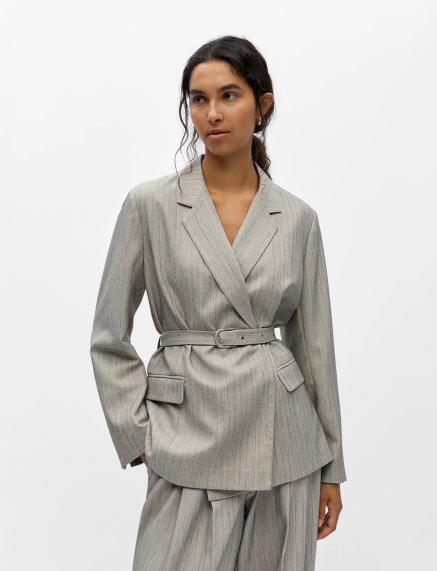 Object - OBJNIMRA L/S LO DOUBLE ROW BLAZER 146 - kavajer med skärp - light grey melange - 0