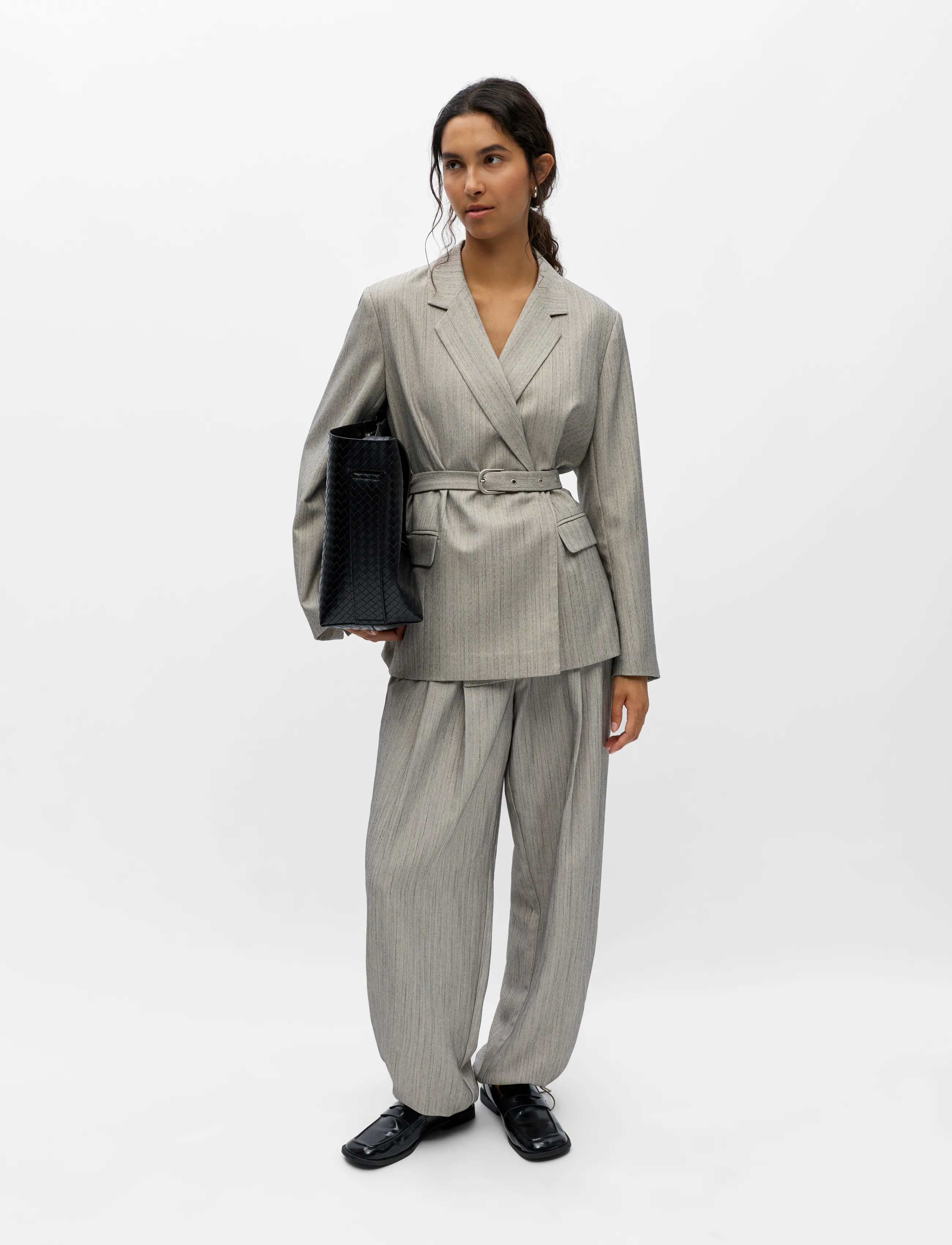 Object - OBJNIMRA L/S LO DOUBLE ROW BLAZER 146 - kavajer med skärp - light grey melange - 3