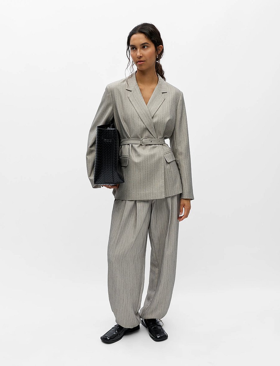 Object - OBJNIMRA L/S LO DOUBLE ROW BLAZER 146 - kavajer med skärp - light grey melange - 3