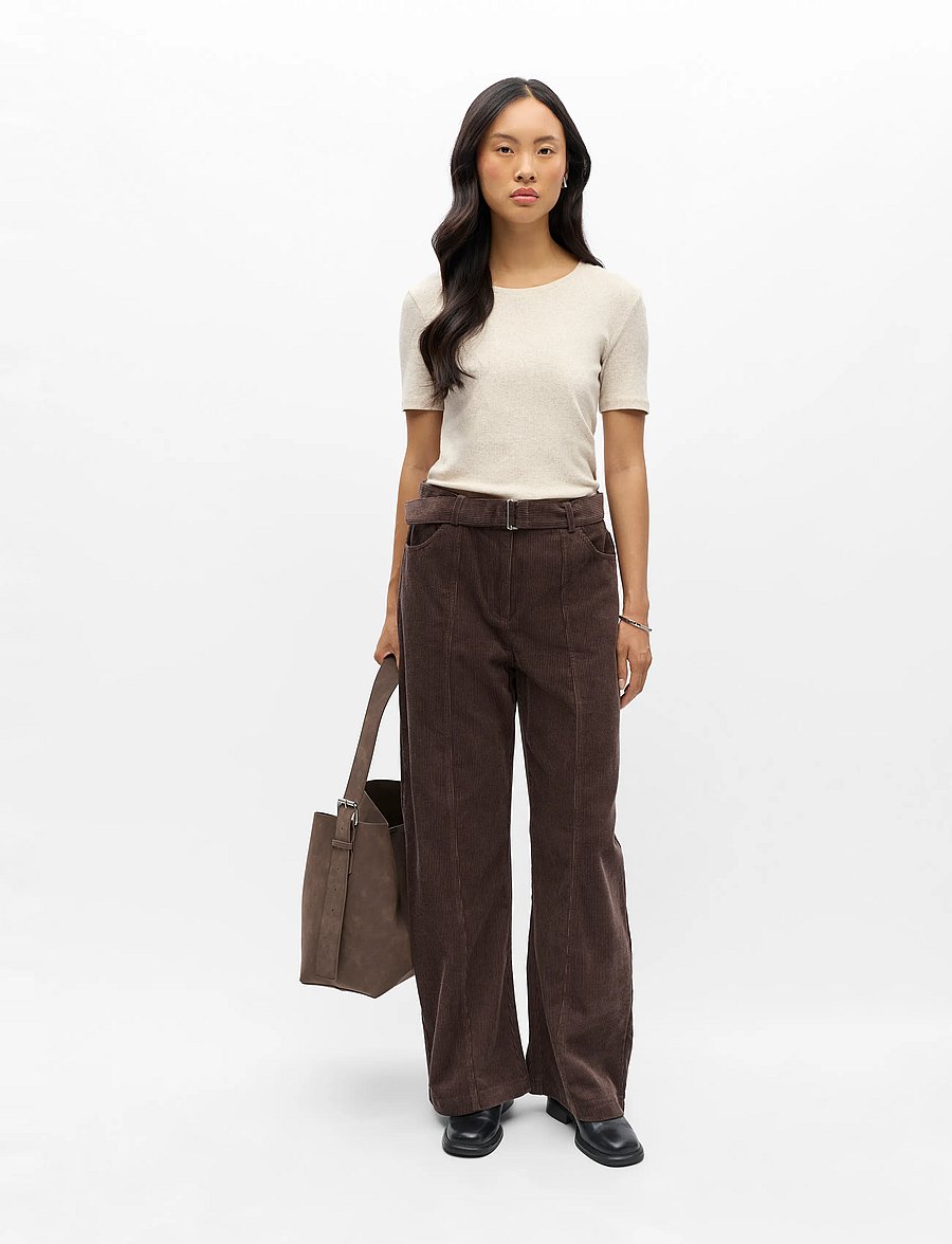 Object - OBJPELLA MW WIDE PANT 146 - vida byxor - seal brown - 0