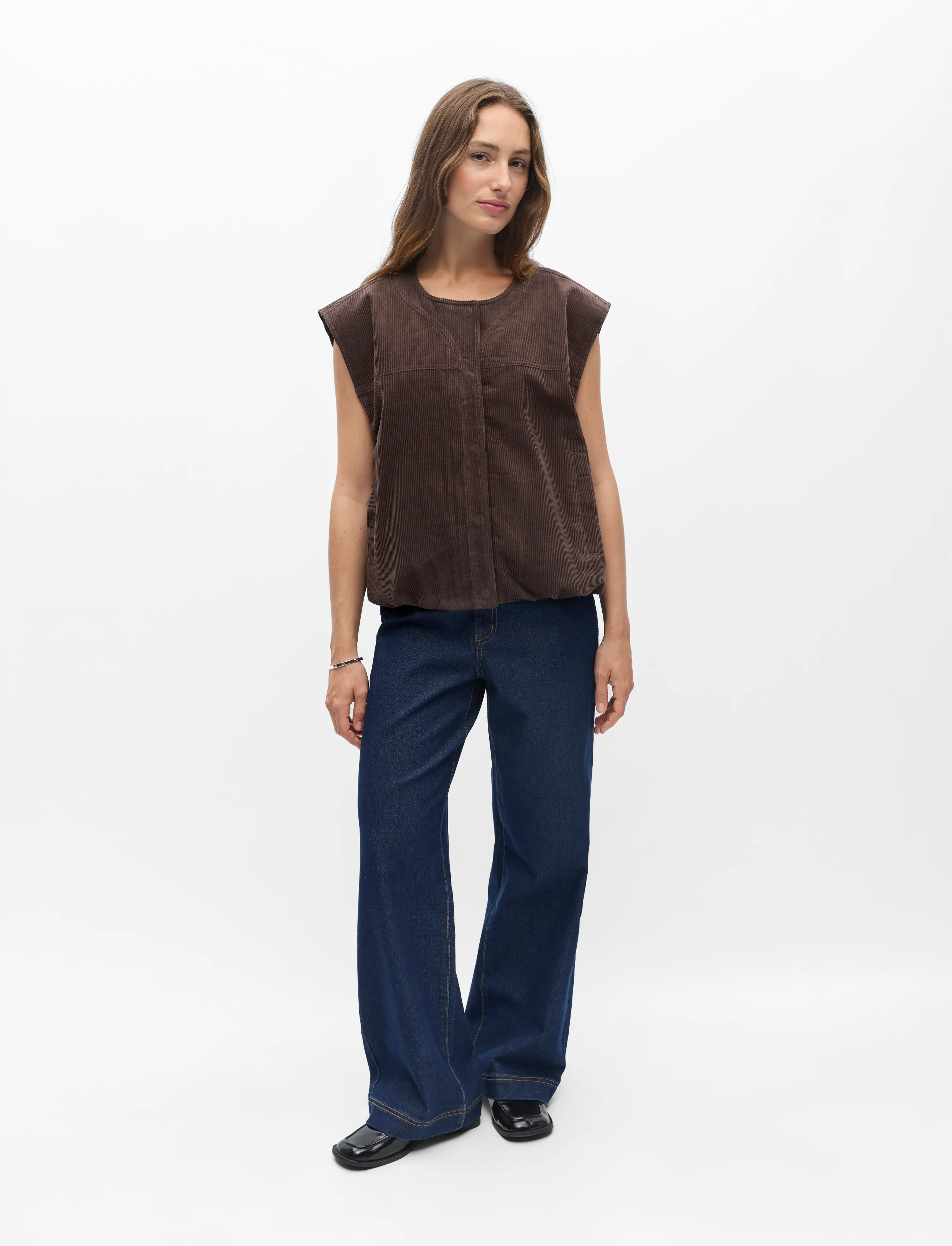 Object Objpella Lo Waistcoat 146, Kvinder, Fløjlsvest, Brun, Str: 34