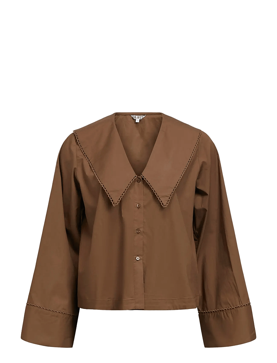 Object - OBJHOPE BIG COLLAR L/S RE SHIRT 146 - langærmede skjorter - carafe - 1