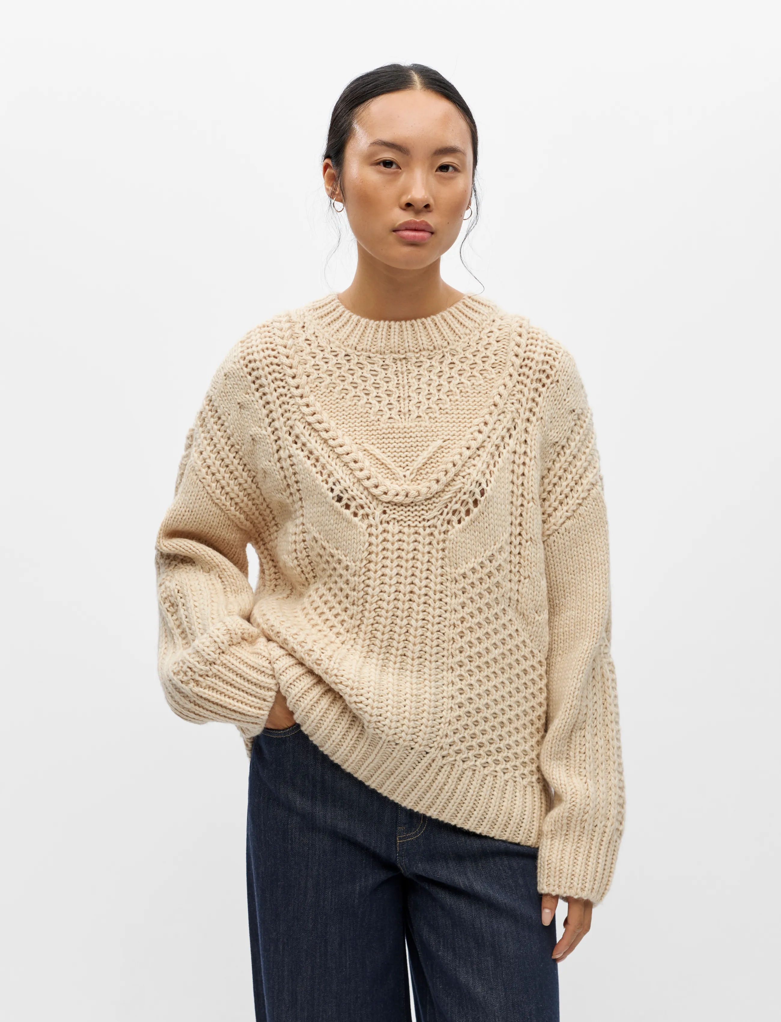 Object - OBJHINNA L/S RE KNIT PULLOVER 146 - birch - 0