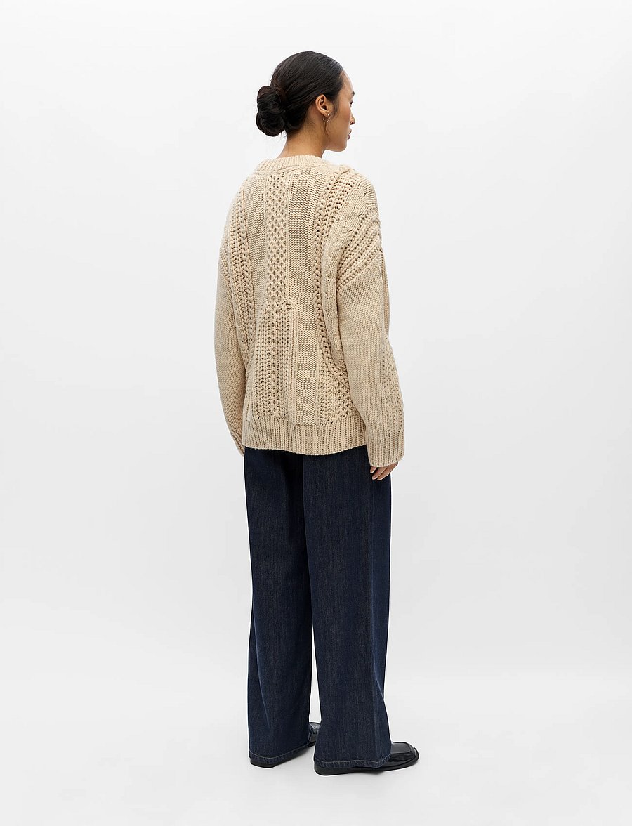 Object - OBJHINNA L/S RE KNIT PULLOVER 146 - stickade tröjor - birch - 2