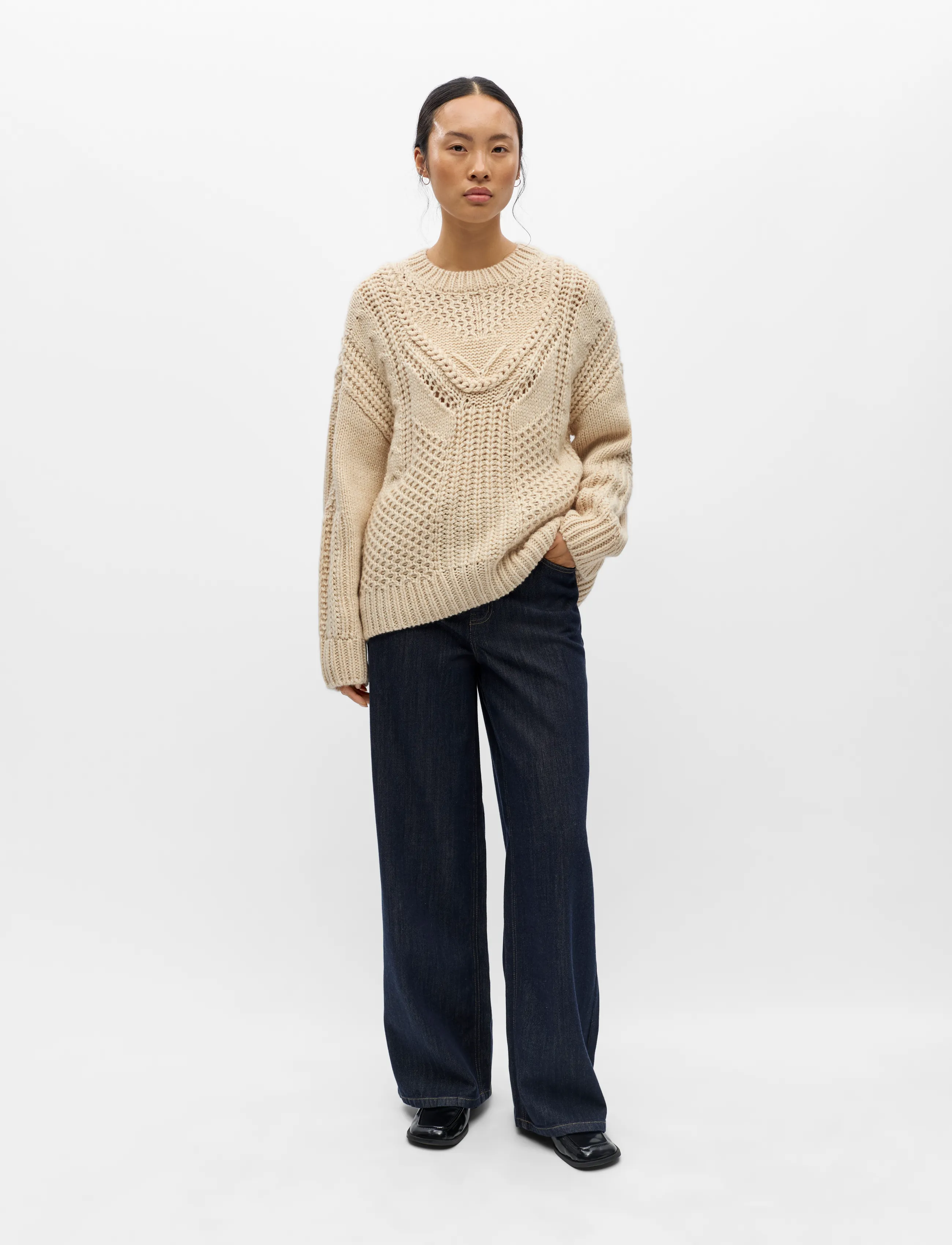 Object - OBJHINNA L/S RE KNIT PULLOVER 146 - birch - 4