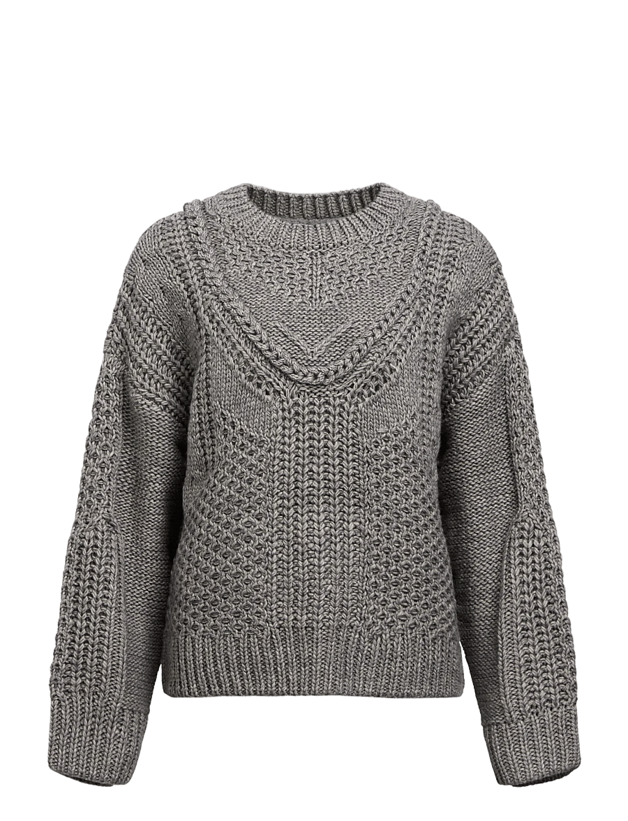 Object - OBJHINNA L/S RE KNIT PULLOVER 146 - pullover - medium grey melange - 1