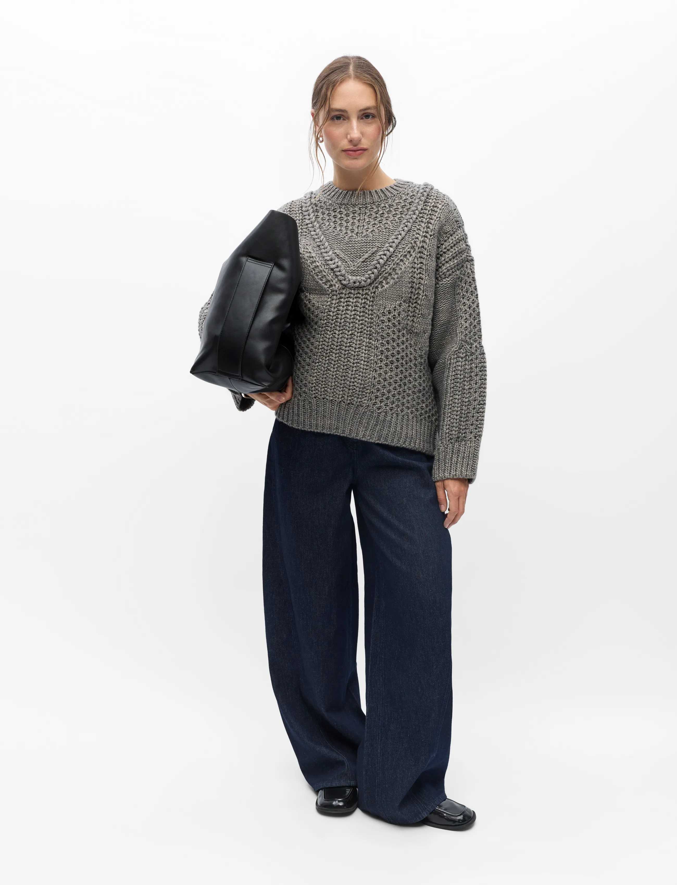 Object - OBJHINNA L/S RE KNIT PULLOVER 146 - pullover - medium grey melange - 0