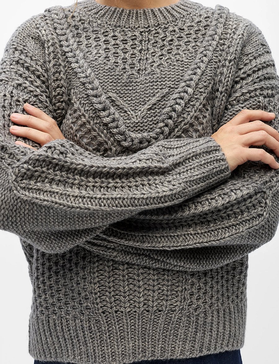 Object - OBJHINNA L/S RE KNIT PULLOVER 146 - pullover - medium grey melange - 3