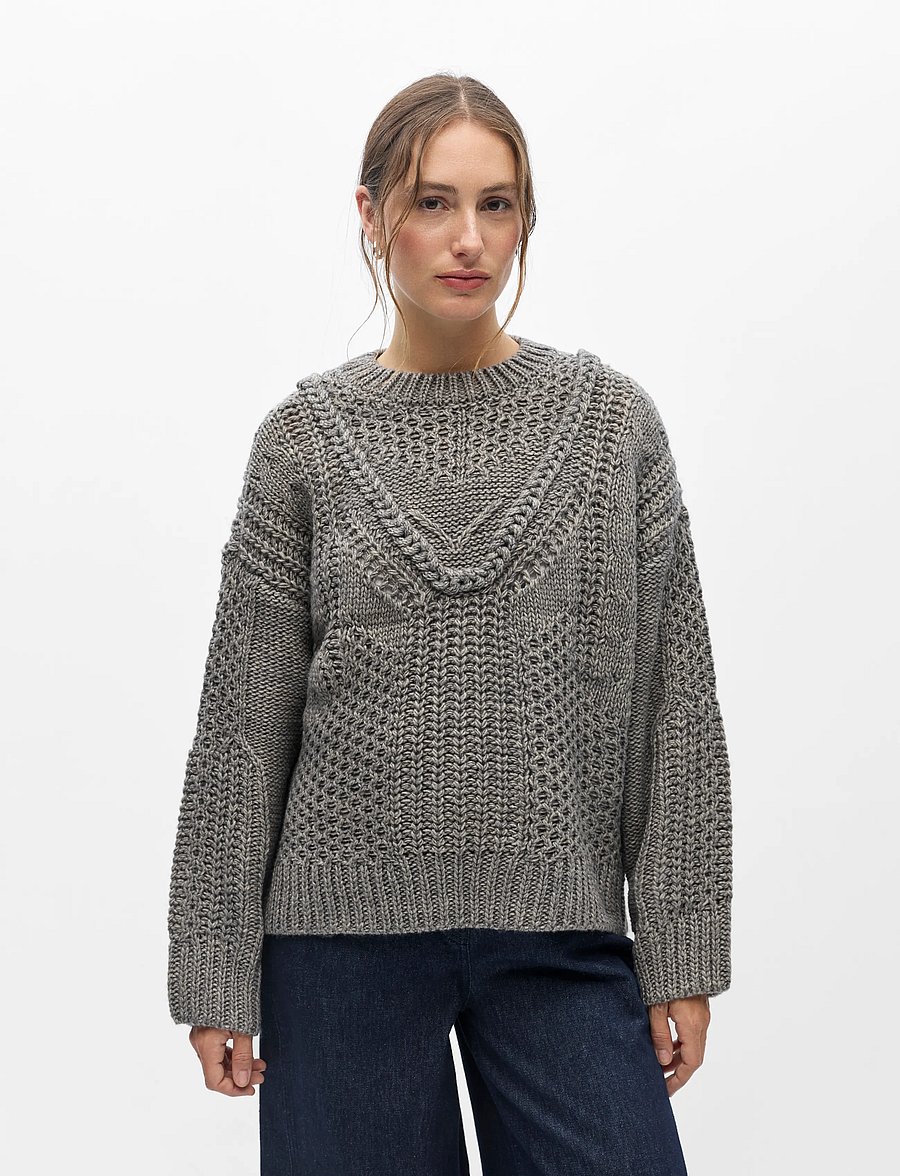 Object - OBJHINNA L/S RE KNIT PULLOVER 146 - pullover - medium grey melange - 4