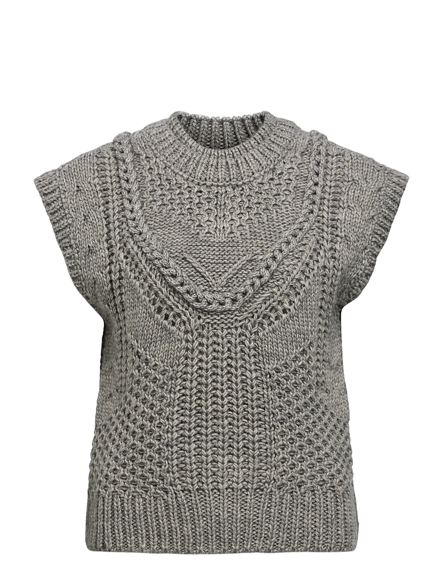 Object - OBJHINNA S/L RE KNIT VEST 146 - strikveste - medium grey melange - 1