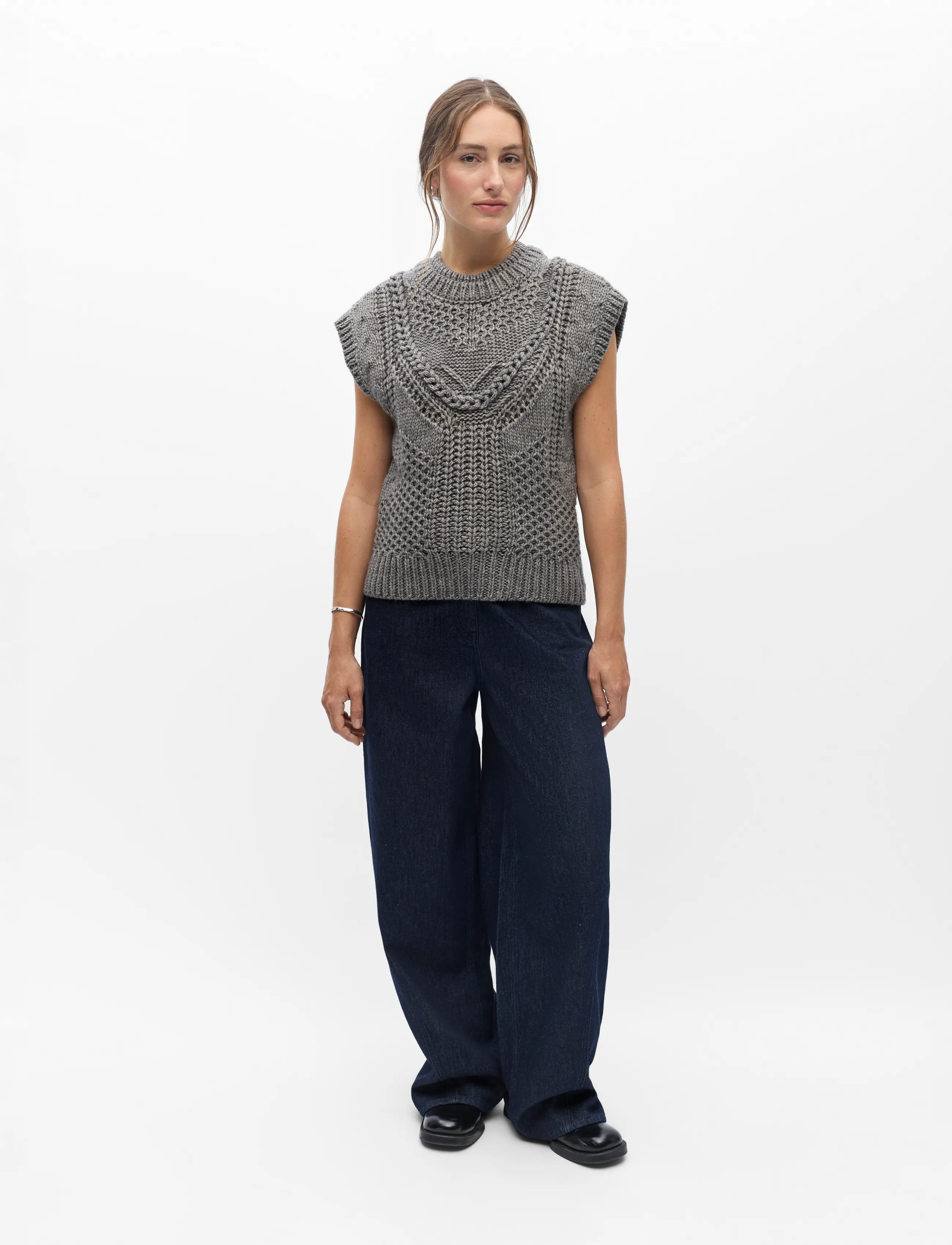 Object - OBJHINNA S/L RE KNIT VEST 146 - strikveste - medium grey melange - 0