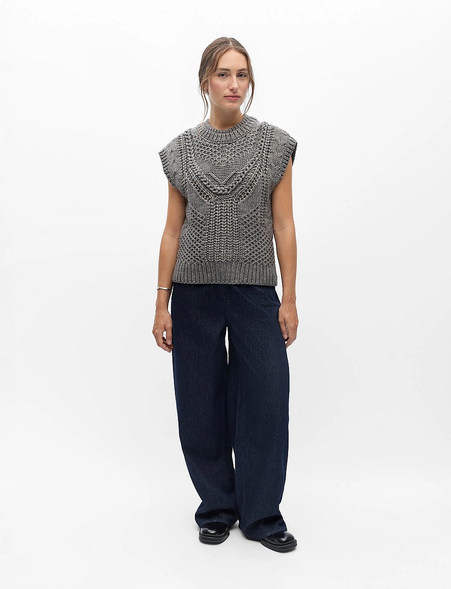 Object - OBJHINNA S/L RE KNIT VEST 146 - strikveste - medium grey melange - 0