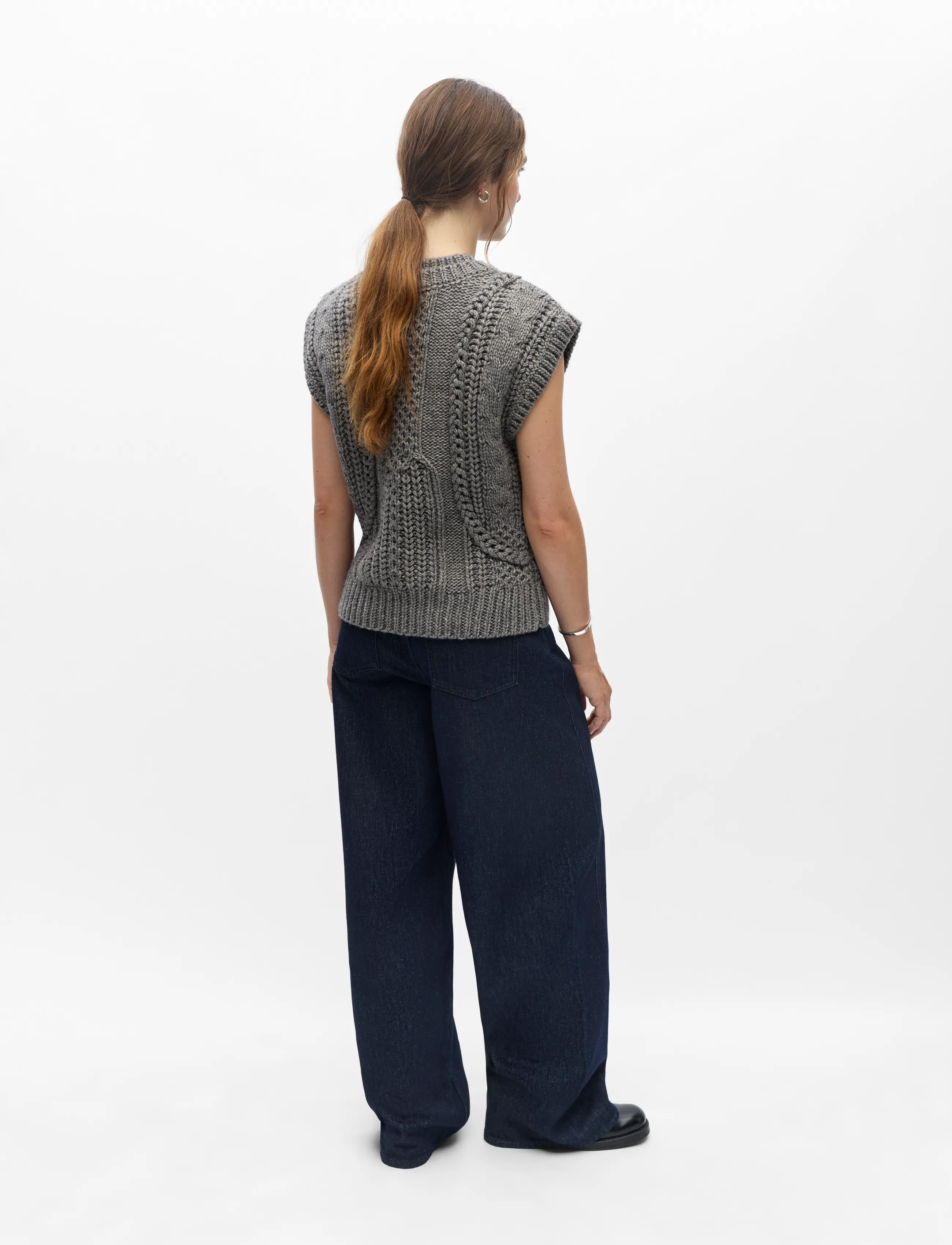 Object - OBJHINNA S/L RE KNIT VEST 146 - strikveste - medium grey melange - 2