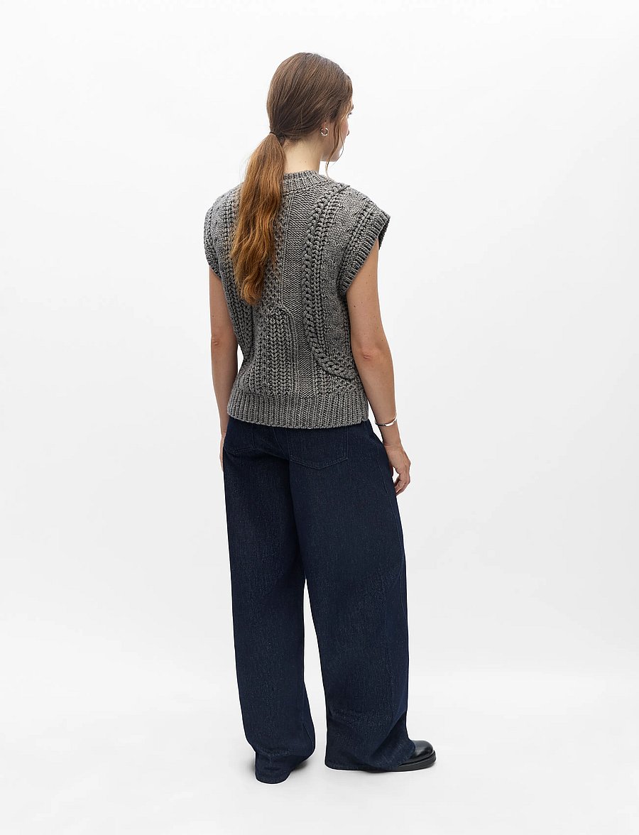 Object - OBJHINNA S/L RE KNIT VEST 146 - strikveste - medium grey melange - 2