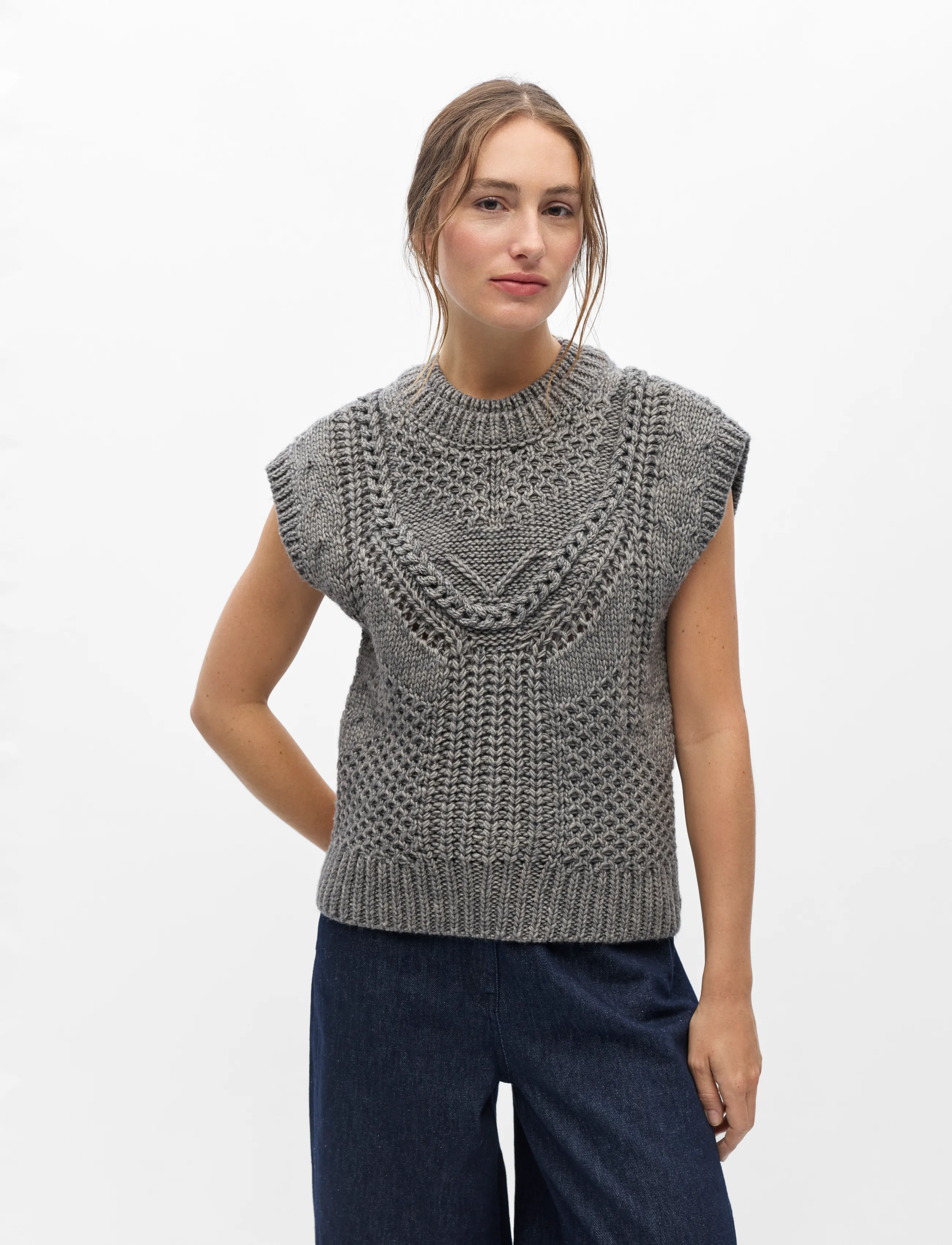 Object - OBJHINNA S/L RE KNIT VEST 146 - strikveste - medium grey melange - 3