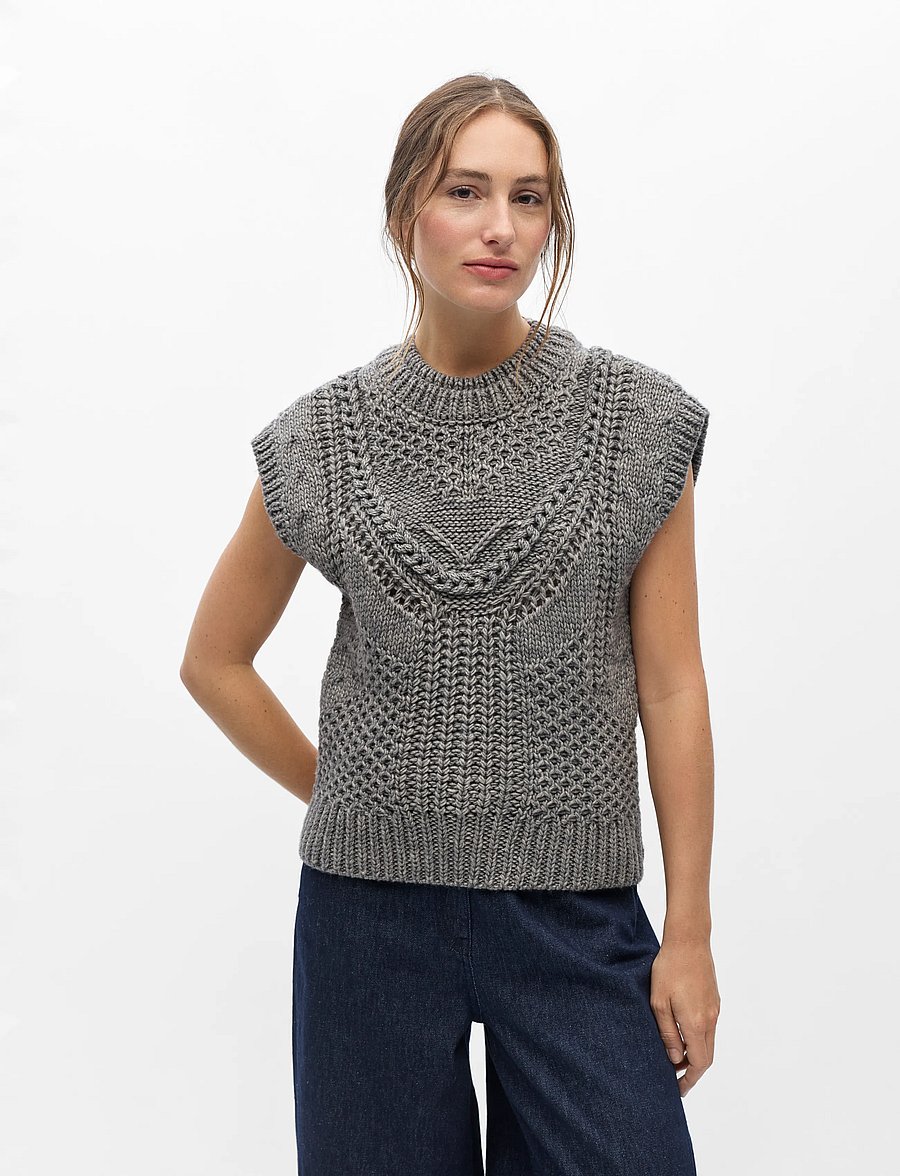 Object - OBJHINNA S/L RE KNIT VEST 146 - strikveste - medium grey melange - 3