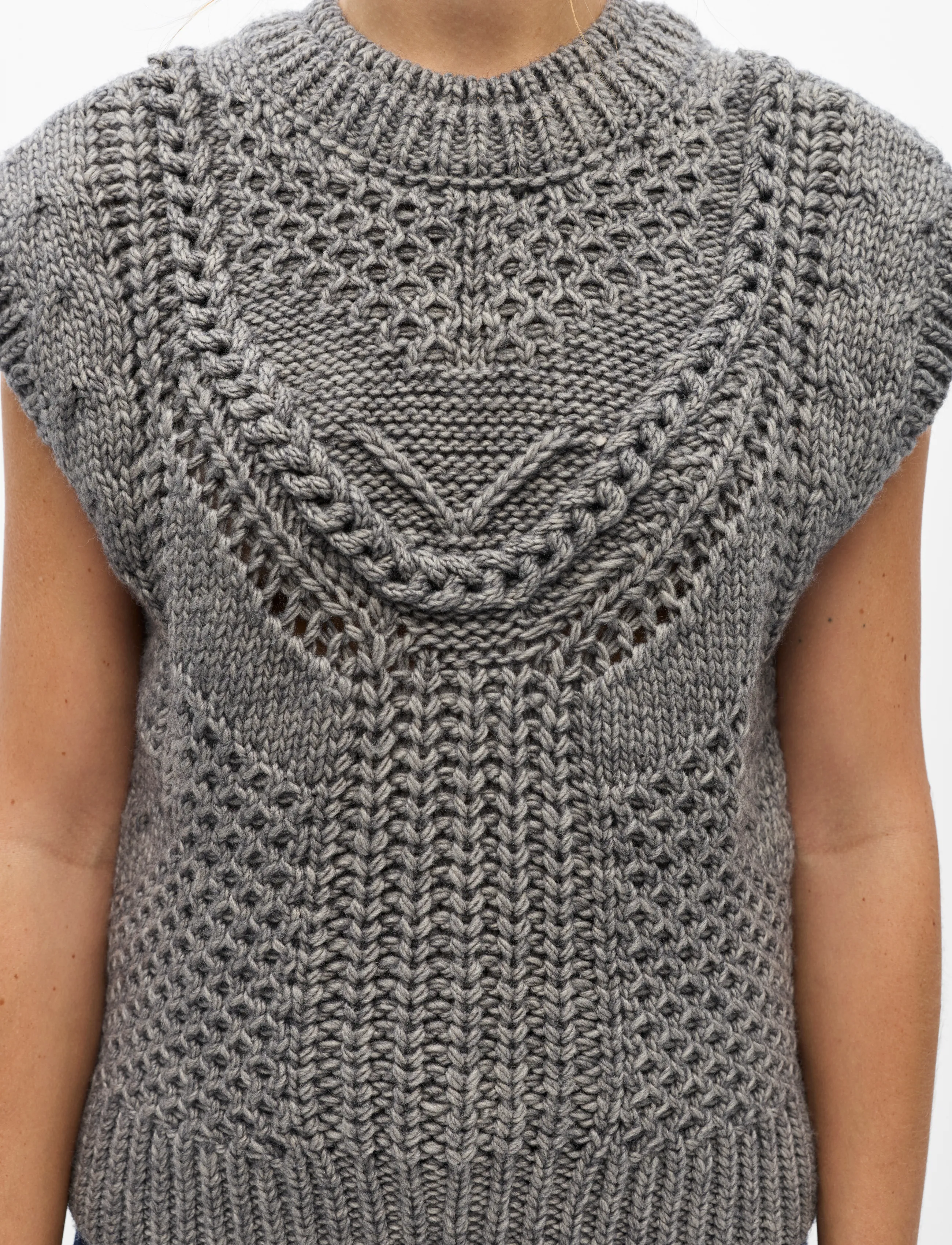 Object - OBJHINNA S/L RE KNIT VEST 146 - strikveste - medium grey melange - 4