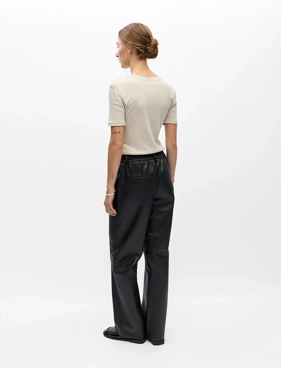 Object - OBJLIVA MW WIDE PANTS NOOS - læderbukser - black - 2