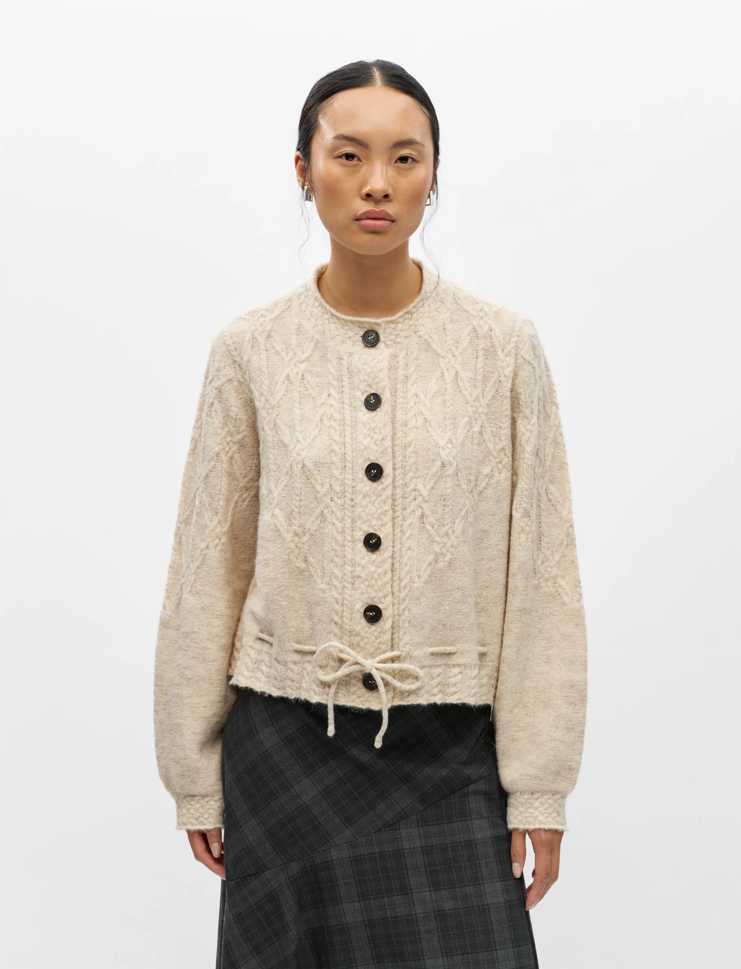Object - OBJGUNVI L/S RE KNIT CARDIGAN NOOS - macadamia - 3