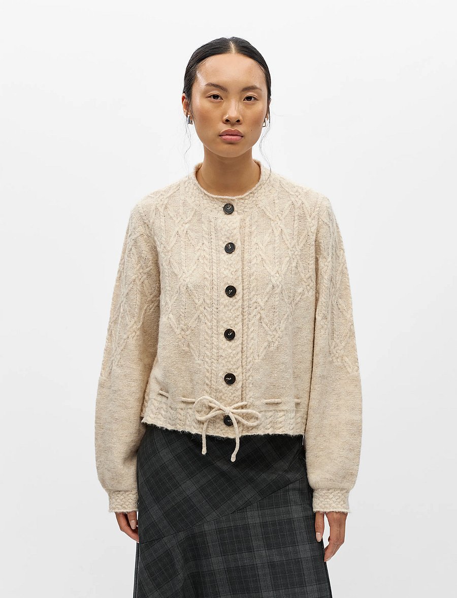 Object - OBJGUNVI L/S RE KNIT CARDIGAN NOOS - macadamia - 3