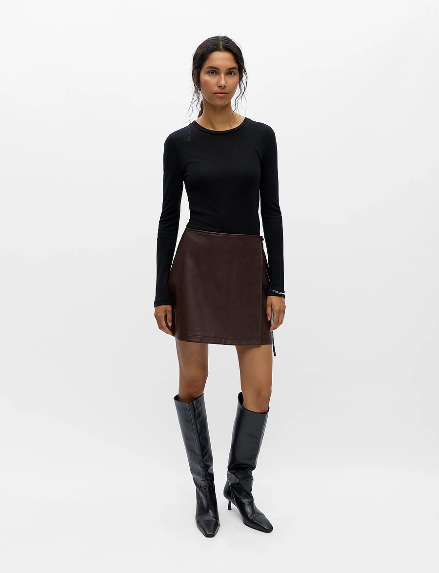 Object - OBJOLIVE SHORT WRAP SKIRT 146 - seal brown - 0