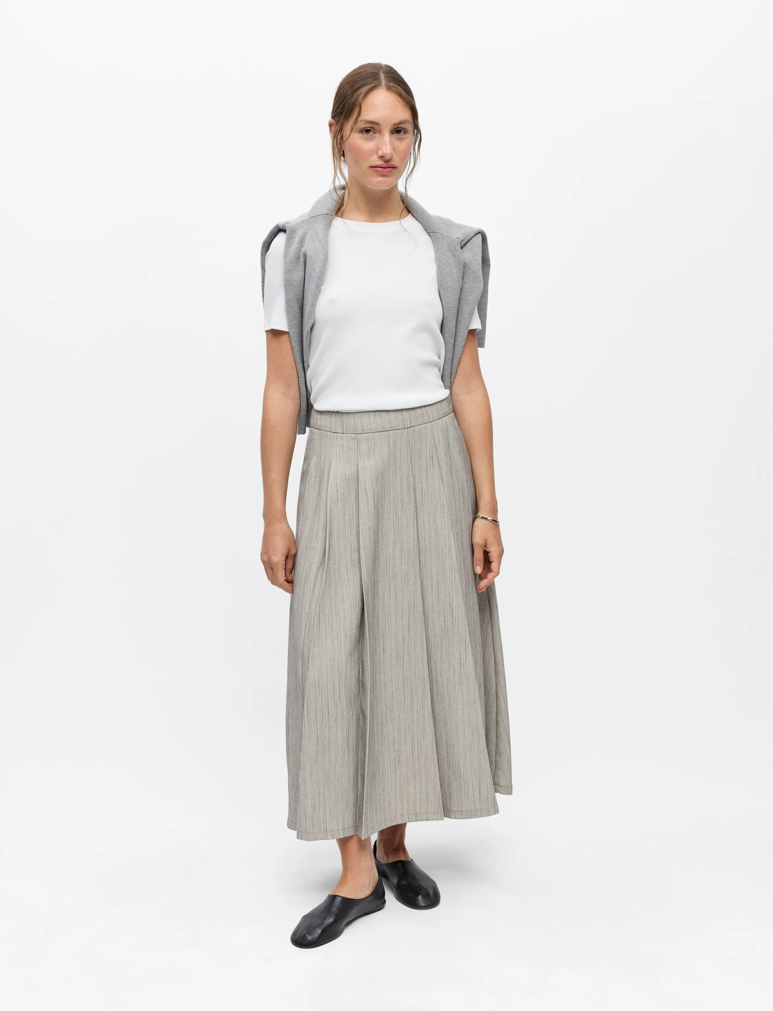 Object Objnimra Mw Pleat Midi Skirt 146, Kvinder, Plisseret Midi Nederdel, Grå, Str: 36
