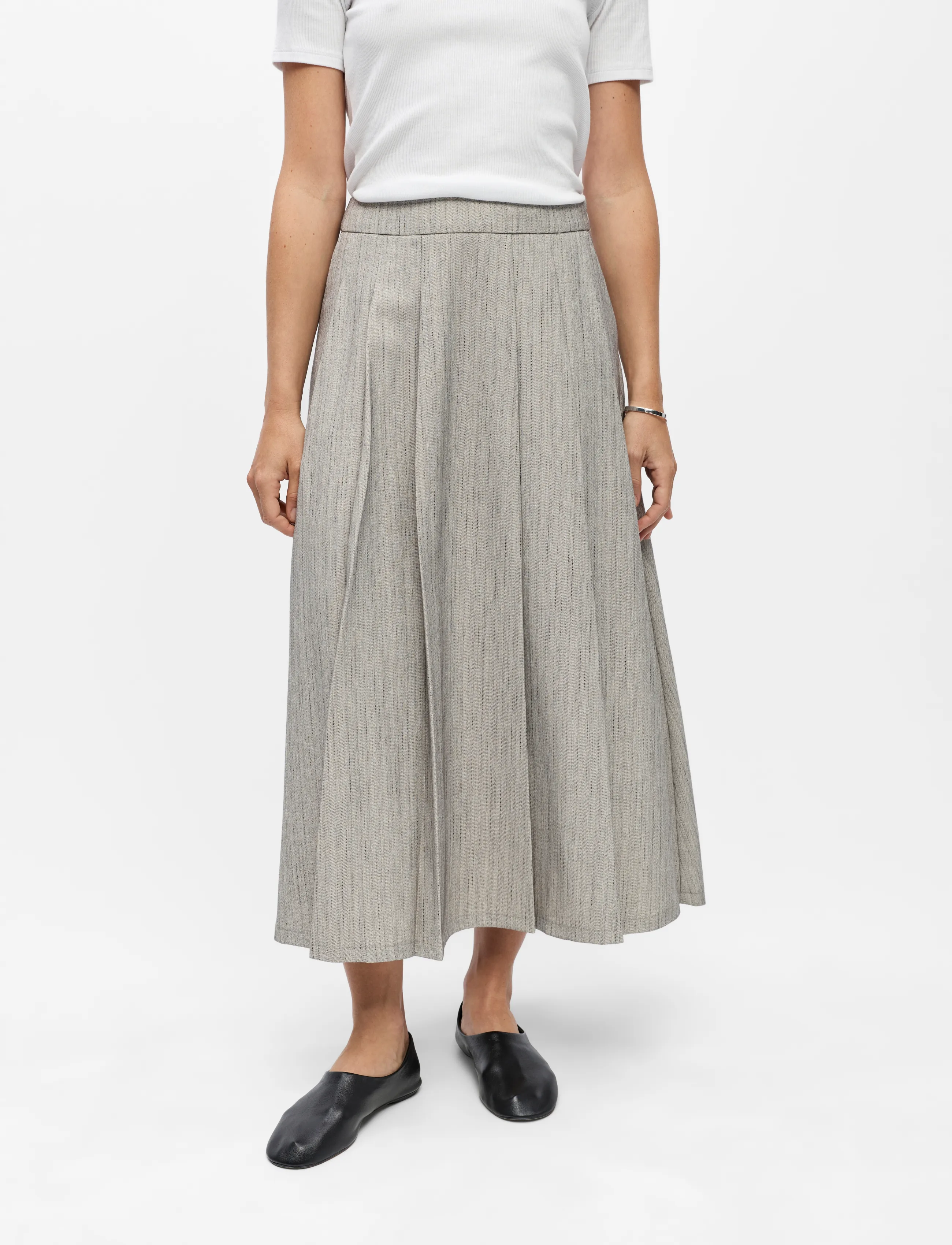Object - OBJNIMRA MW PLEAT MIDI SKIRT 146 - light grey melange - 3