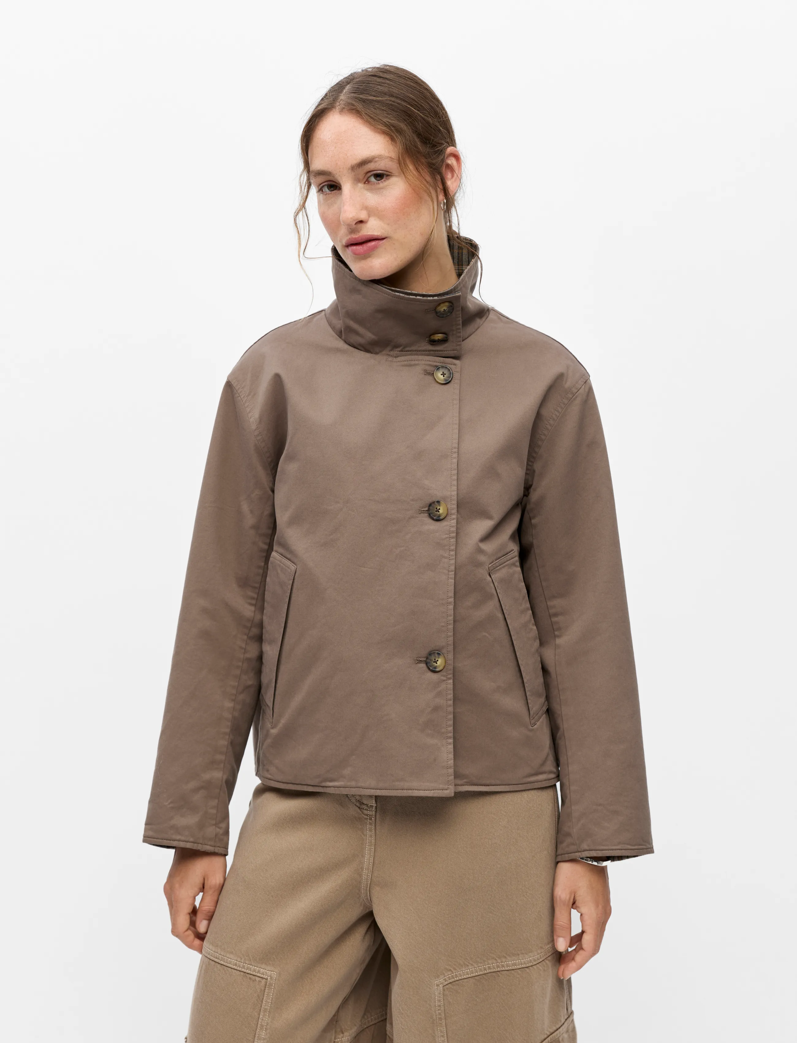 Object Objgro Reversible Ls Short Jacket Noos, 40, Jackets, Braun - Light-summer Jacket, Frauen