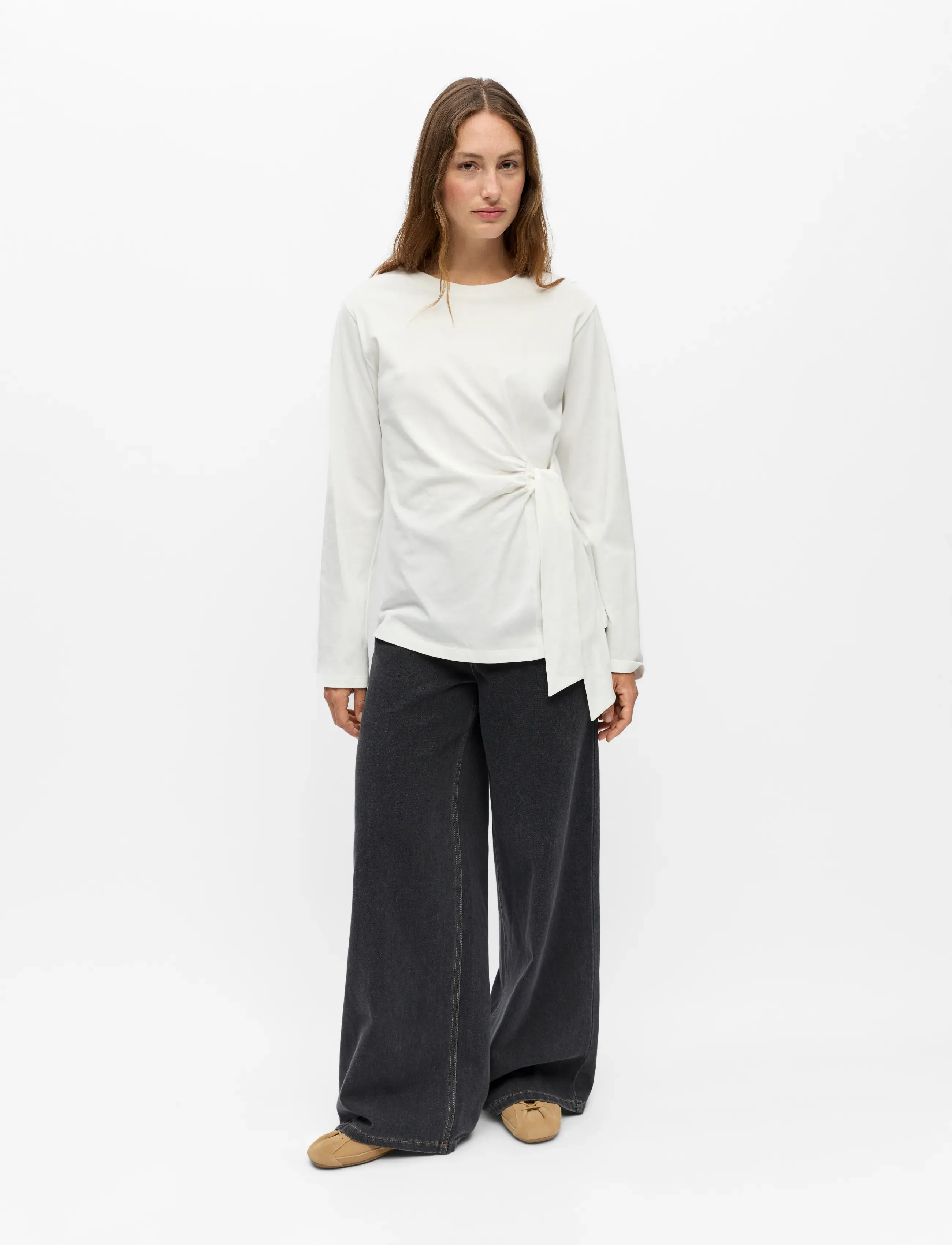 Object - OBJGIMA KAIJA L/S RE TIE T-SHIRT 146 - långärmade toppar - cloud dancer - 3