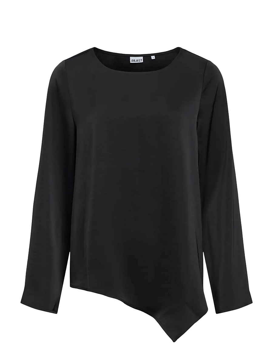 Object - OBJCHILLI L/S ASYMMETRIC TOP 146 ND - long sleeved blouses - black - 0